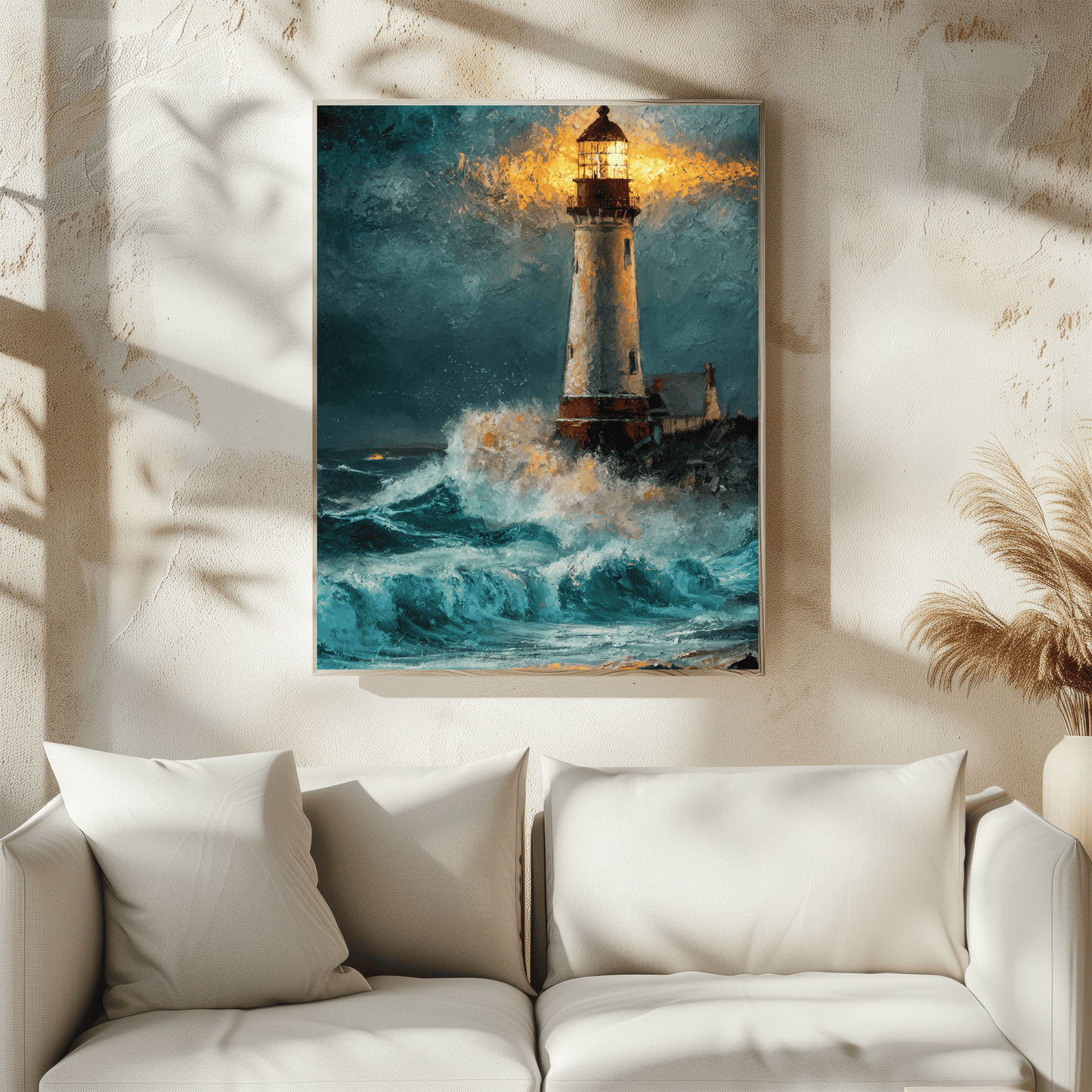 Lighthouse In Stormy Seas Poster