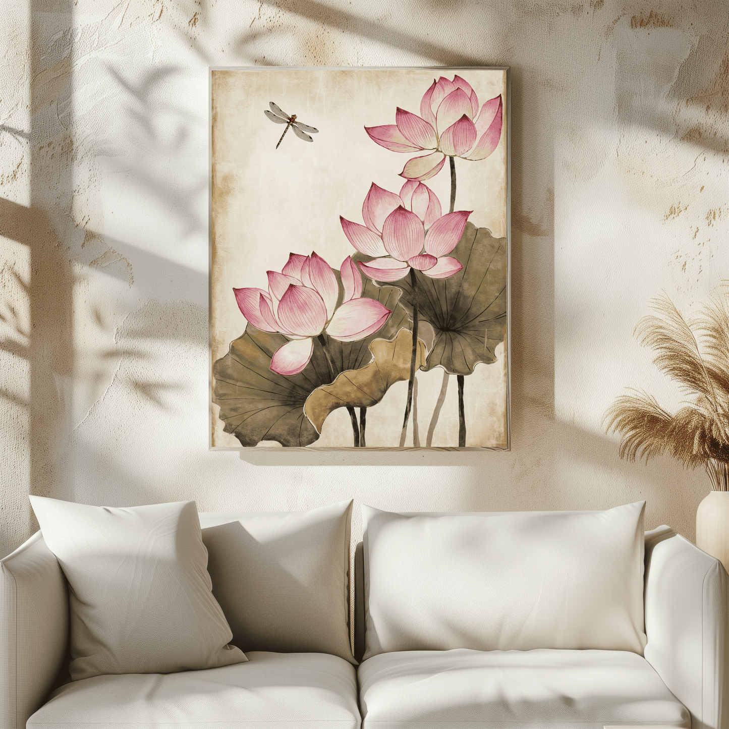 Pink Flowers With Dragonfly Poster