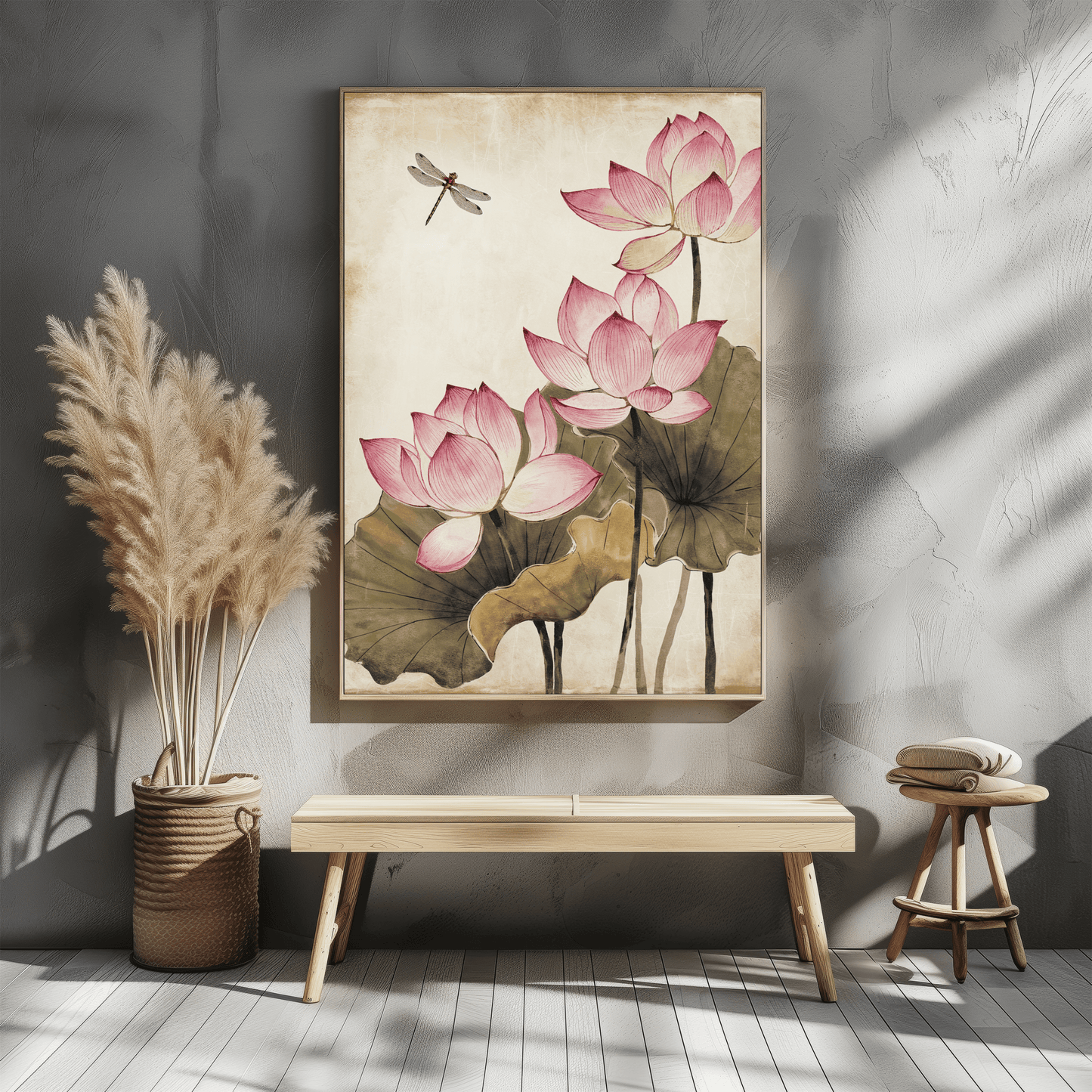 Pink Flowers With Dragonfly Poster