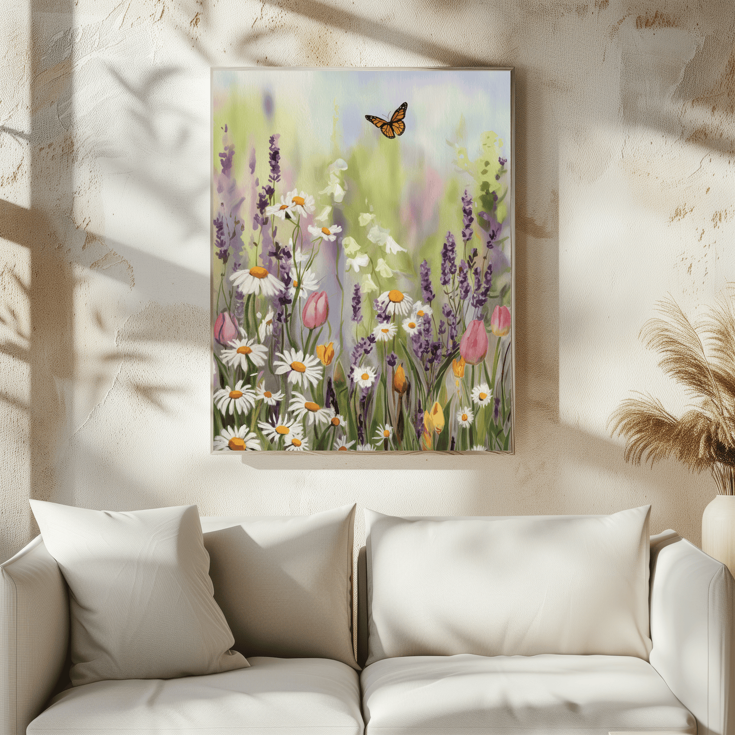 Field Of Flowers With Butterfly Poster