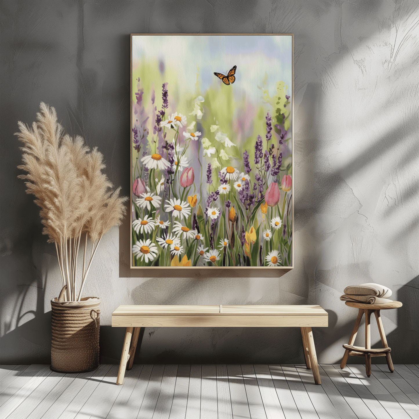 Field Of Flowers With Butterfly Poster