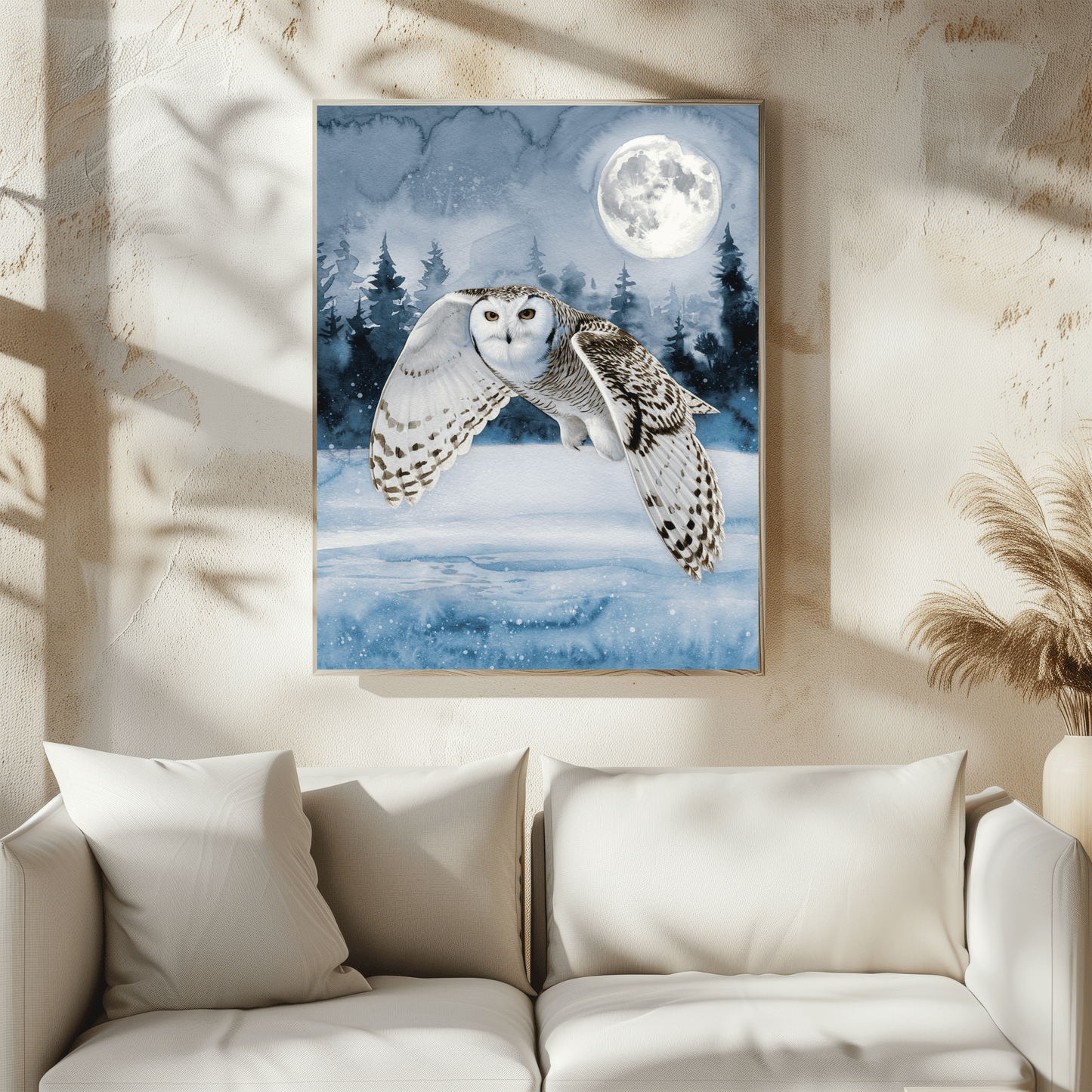 Snow Owl Flying At Night Poster
