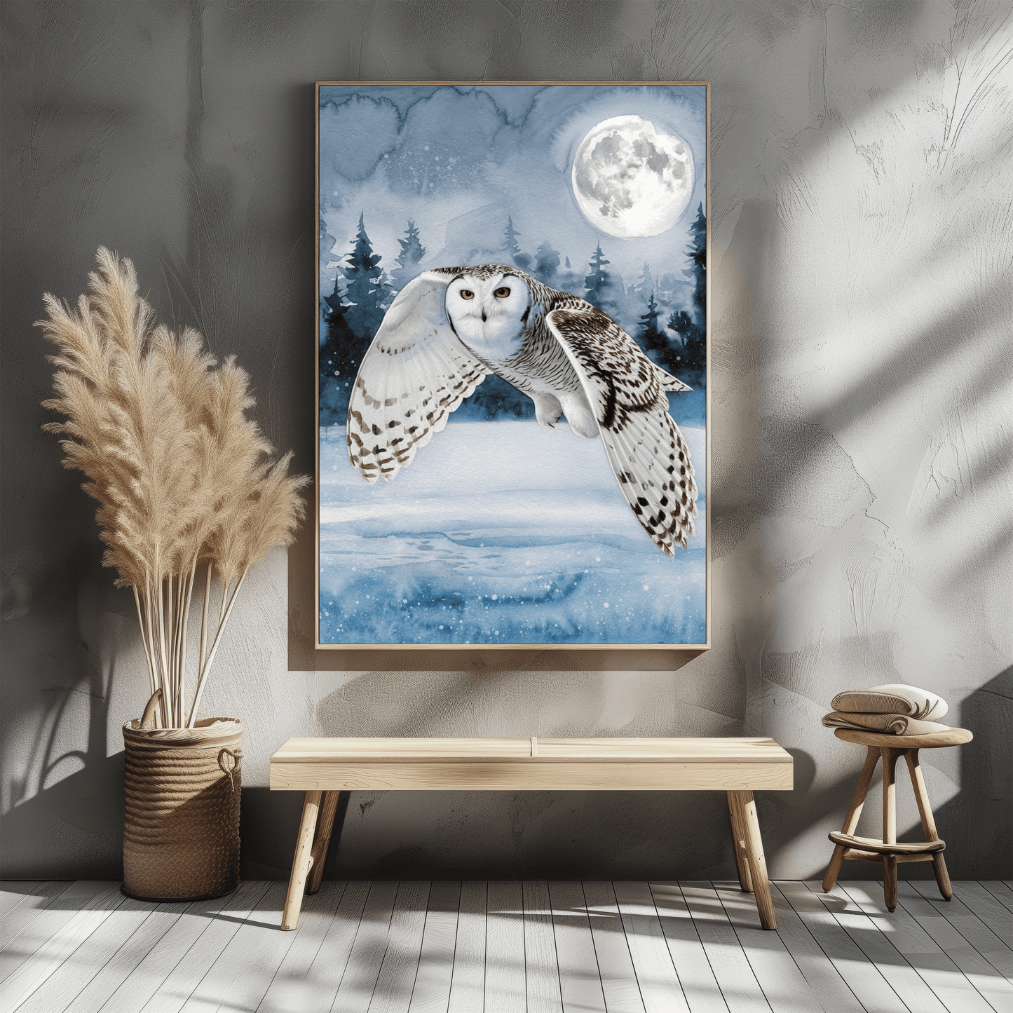 Snow Owl Flying At Night Poster
