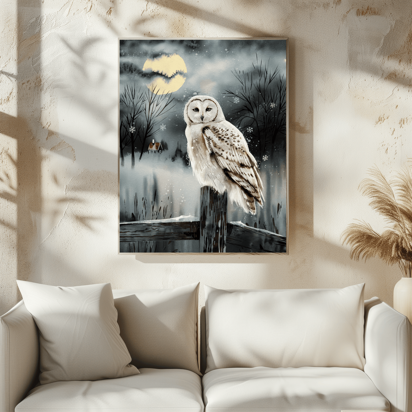 Snow Owl At Night On Post Poster