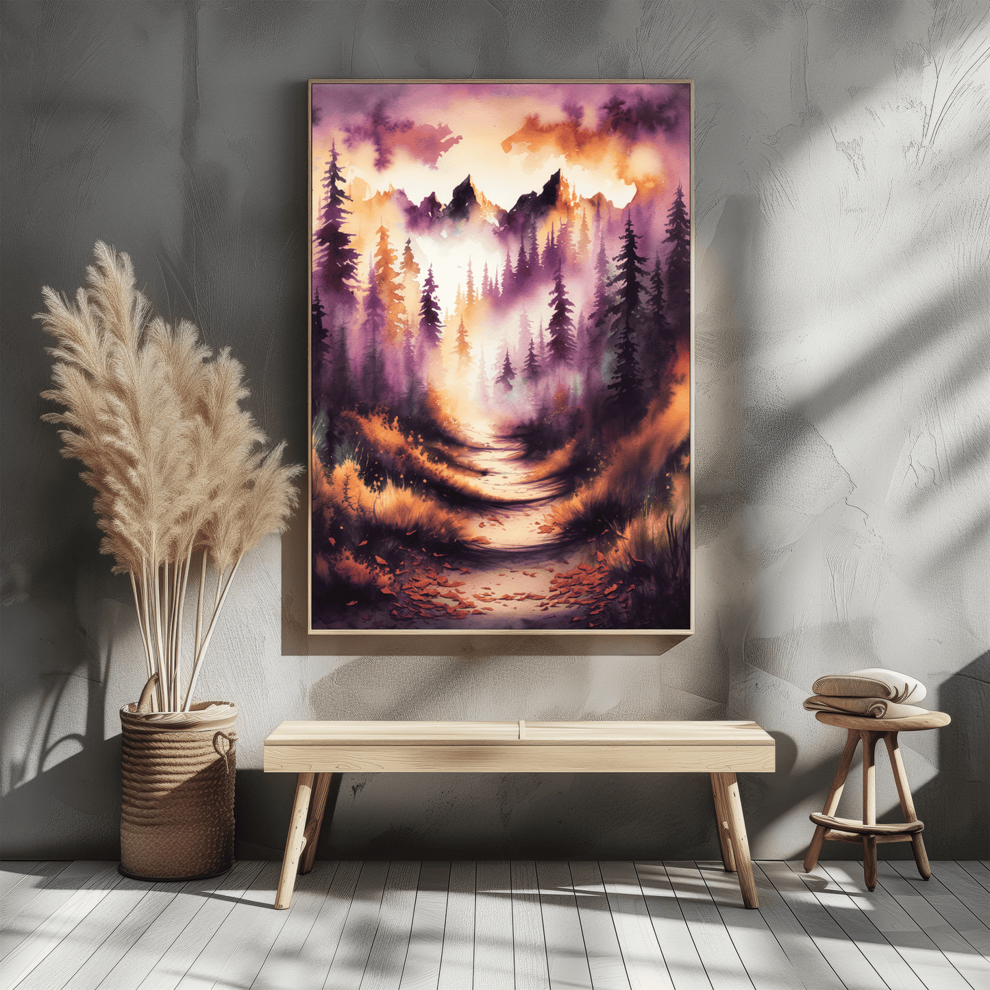 Misty Mountain Path With Pines Poster