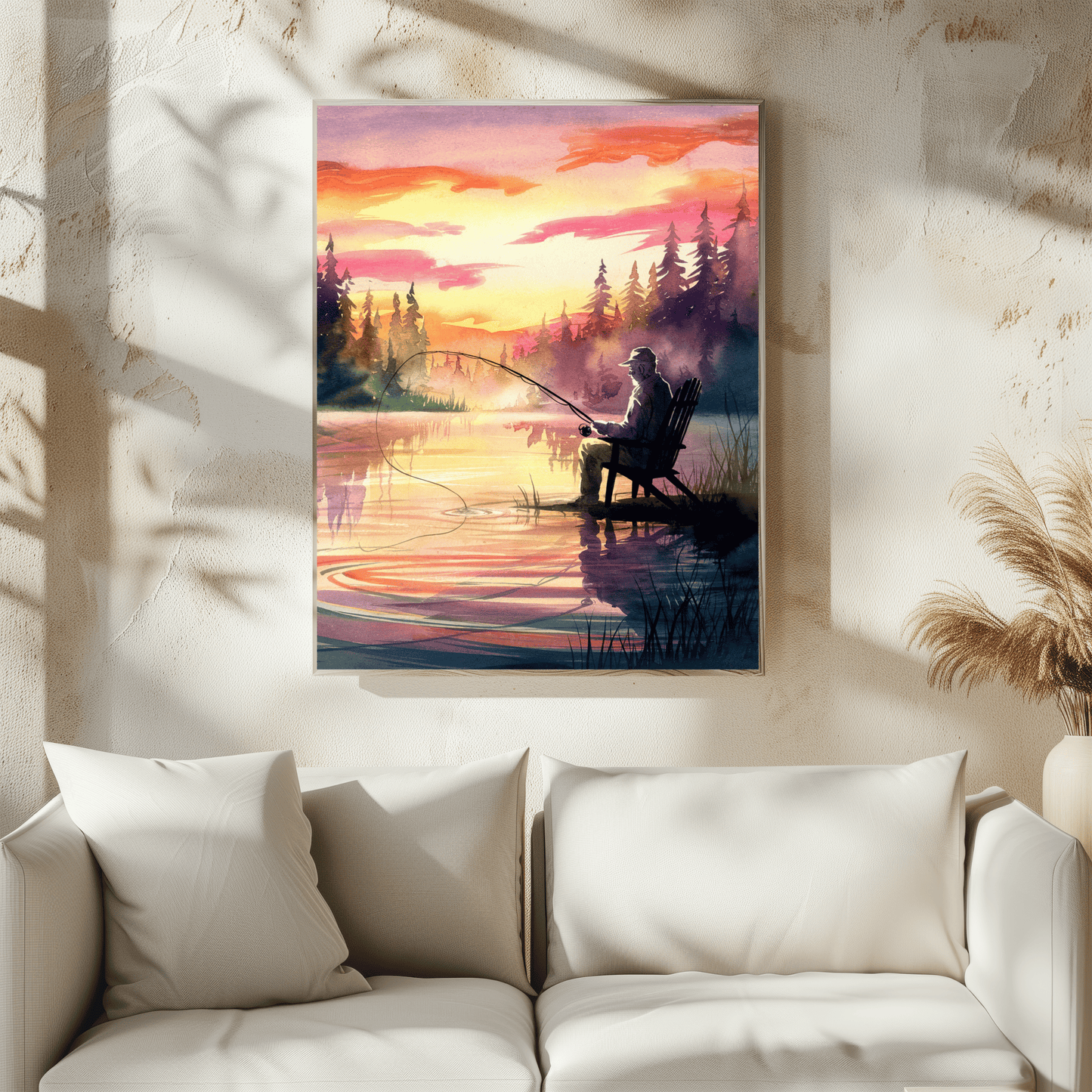 Man Fishing At Sunset Poster