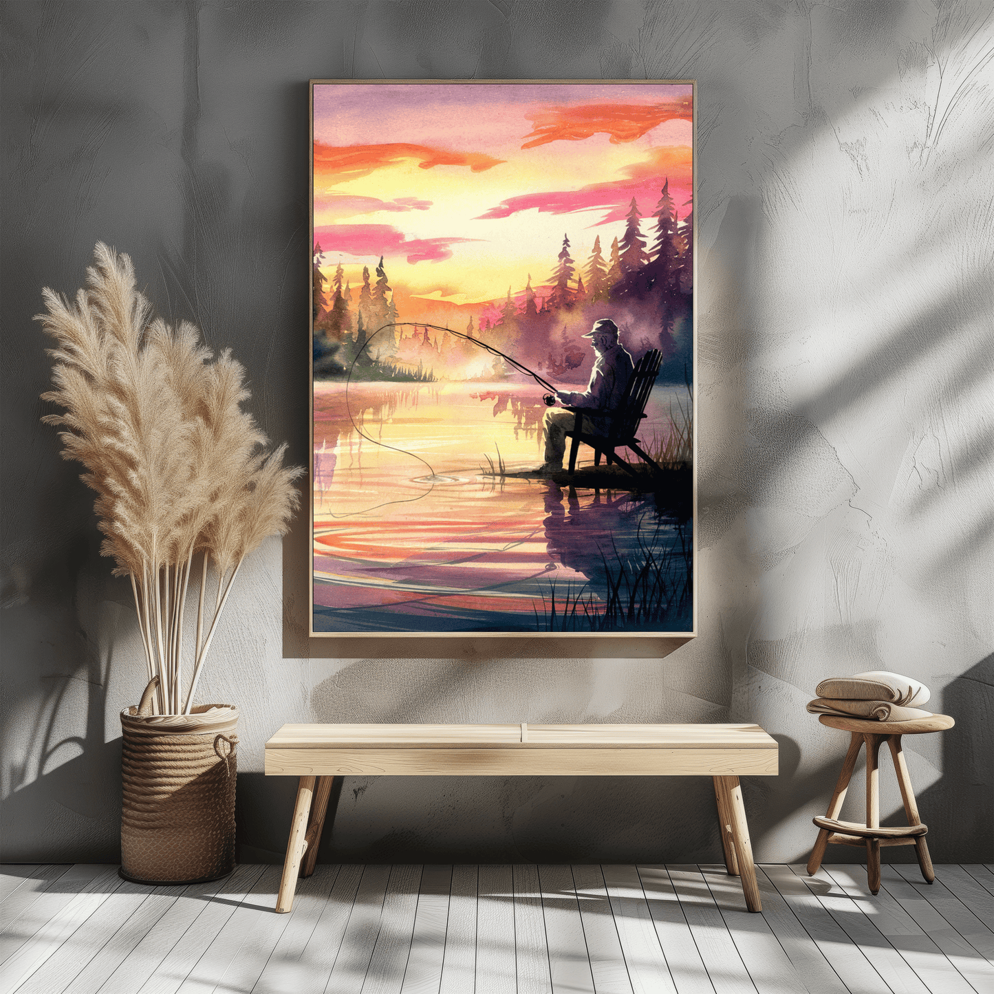 Man Fishing At Sunset Poster
