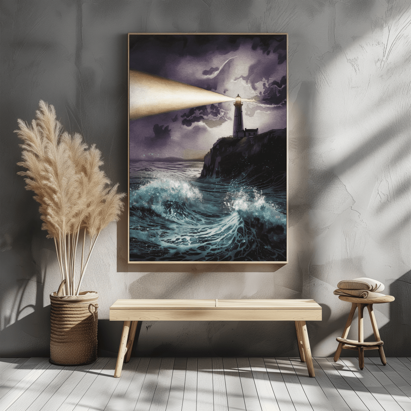 Lighthouse At Night Poster