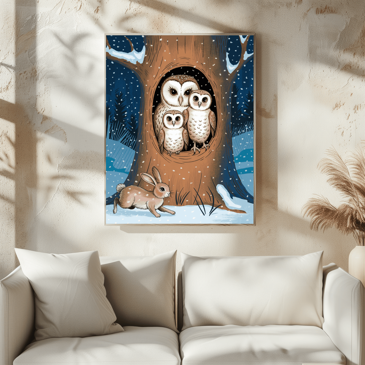 Owl Family In Tree Poster