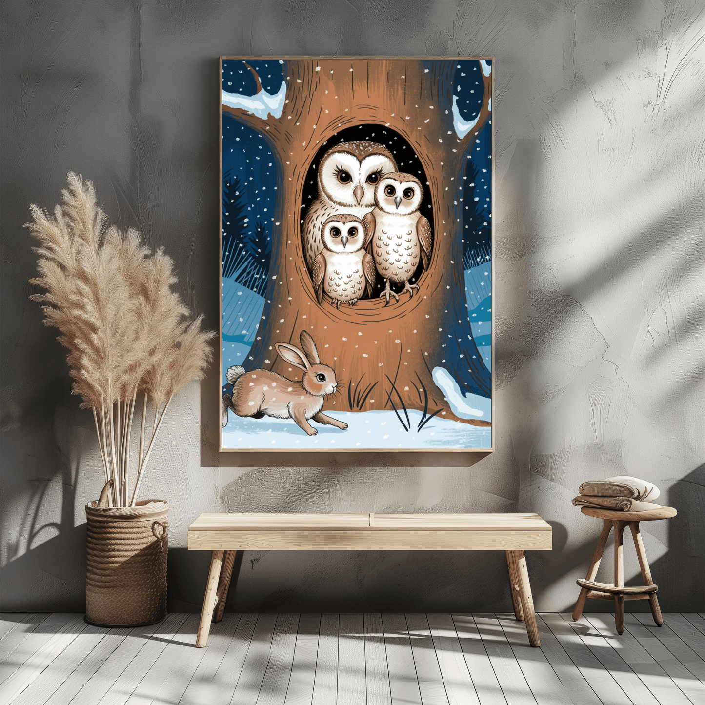 Owl Family In Tree Poster