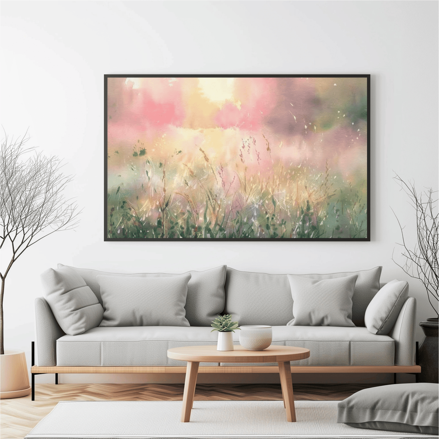 Dreamy Meadow Sunrise Watercolor Poster