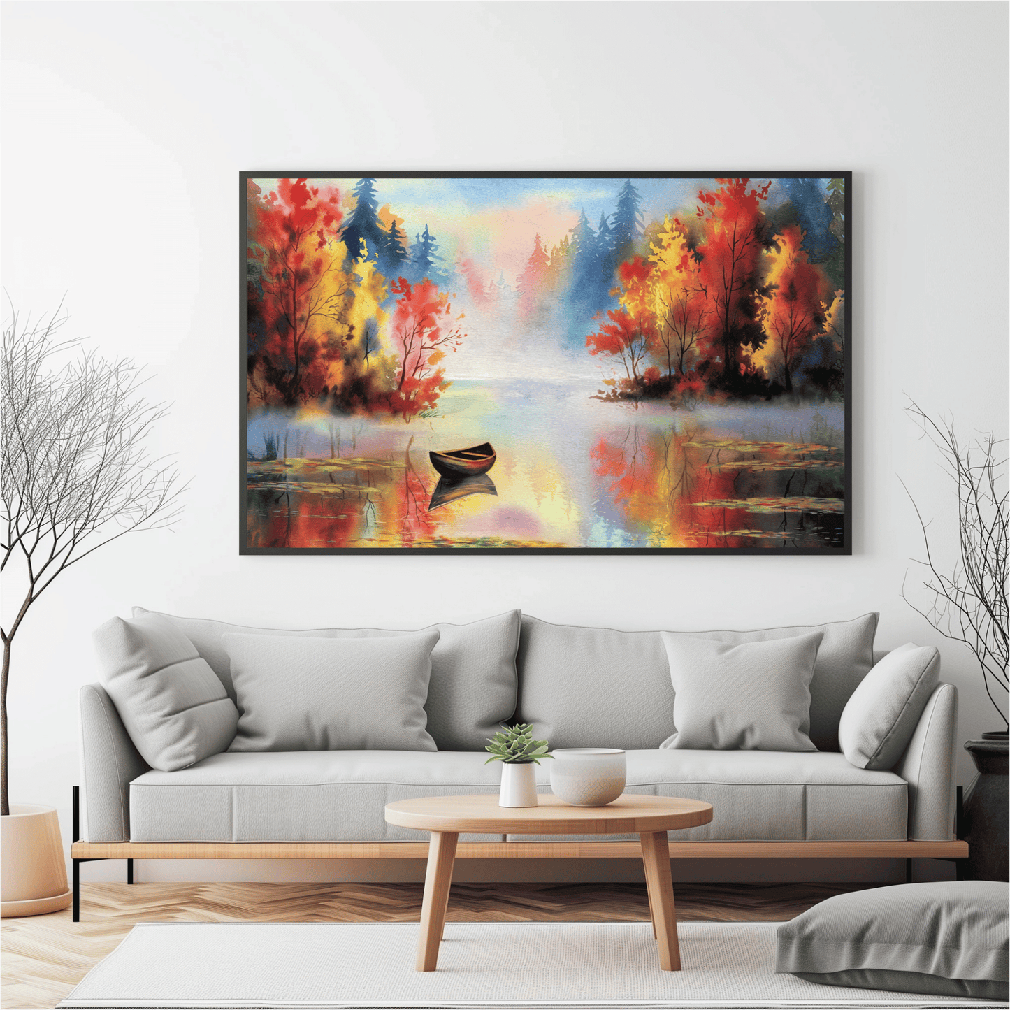 Small Boat On A Mountain Lake In The Fall Watercolor Poster