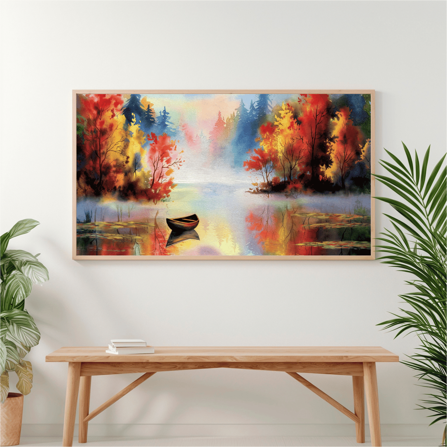 Small Boat On A Mountain Lake In The Fall Watercolor Poster