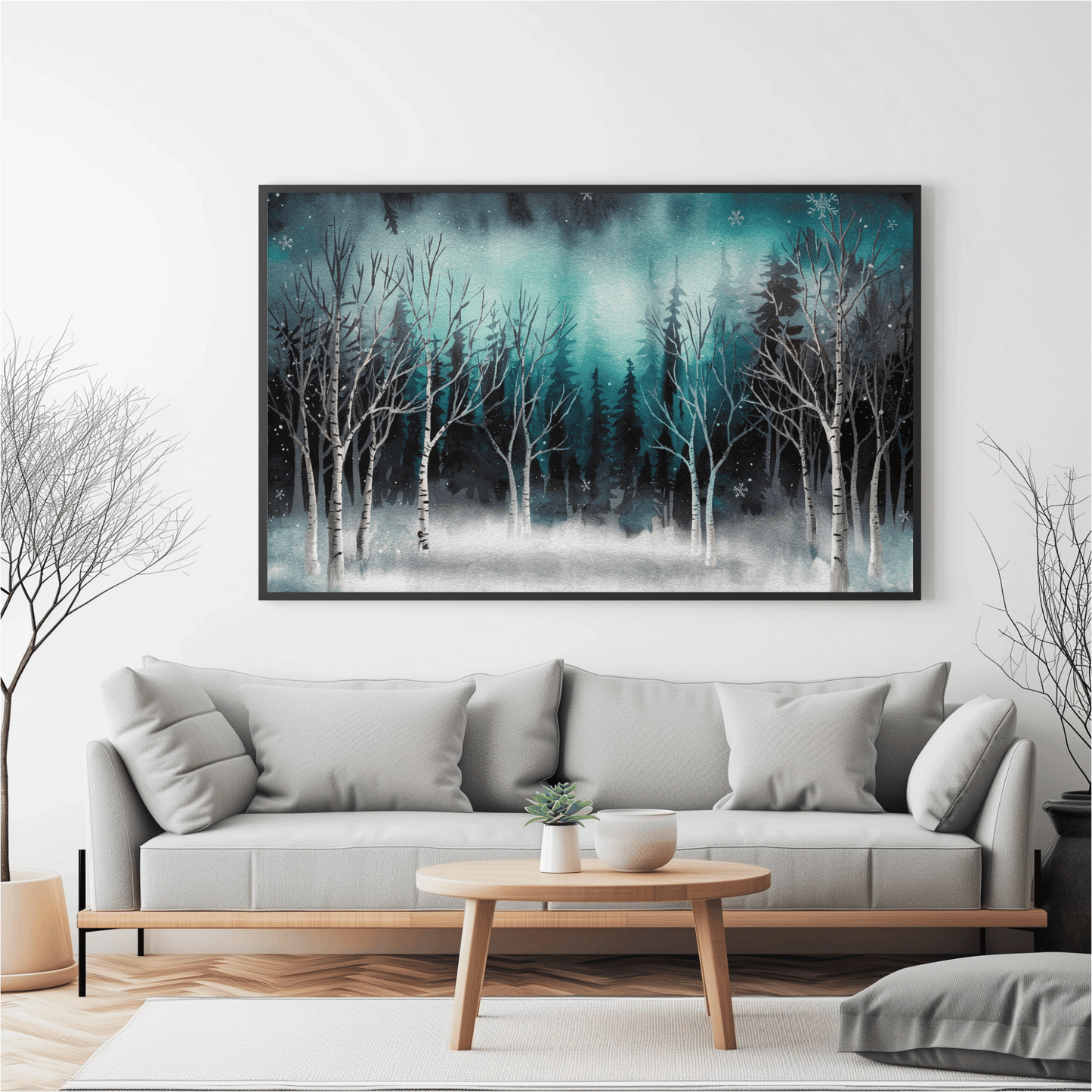 Winter Forest Snowfall Watercolor Poster