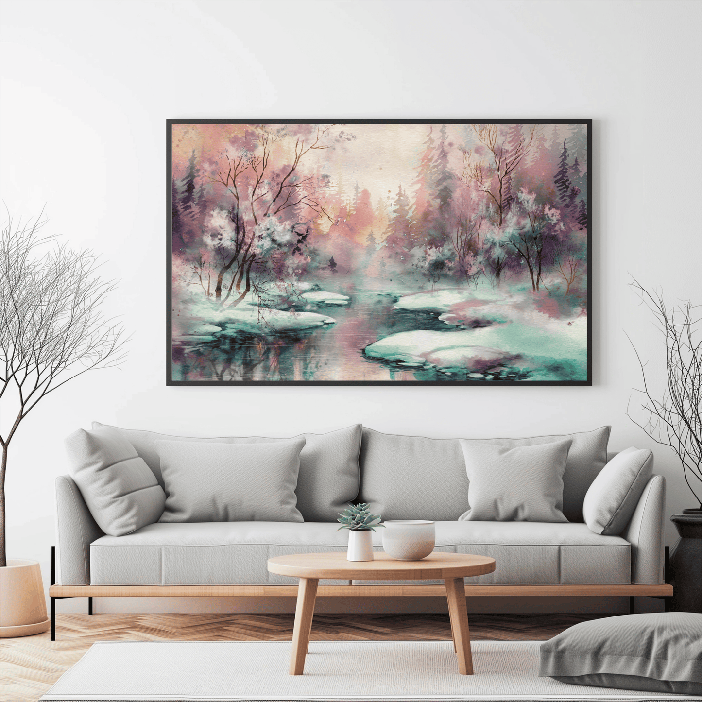 Winter Forest Stream Watercolor Poster