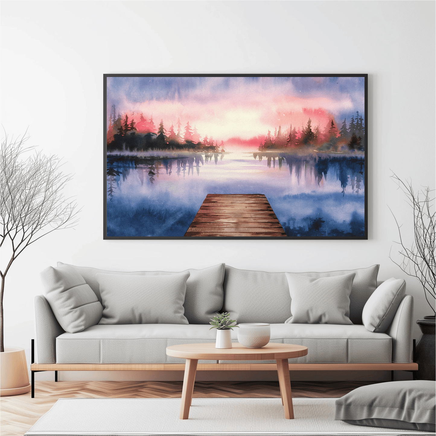 Mountain Lake Dock Watercolor Poster