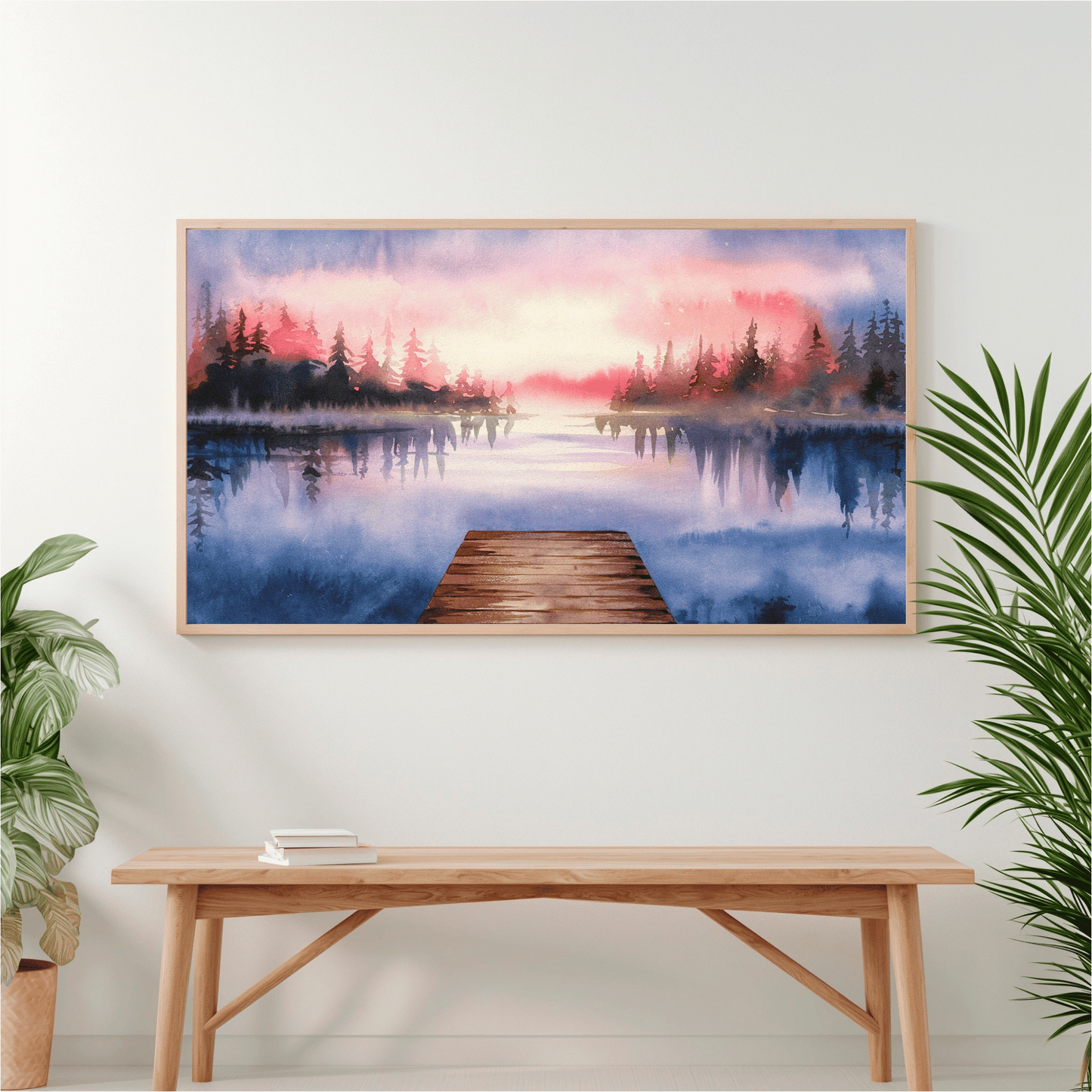 Mountain Lake Dock Watercolor Poster