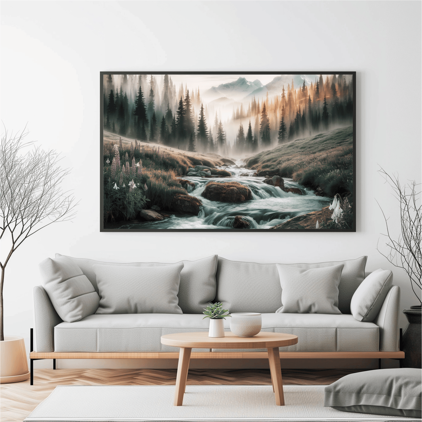 Misty Mountain Stream Watercolor Poster