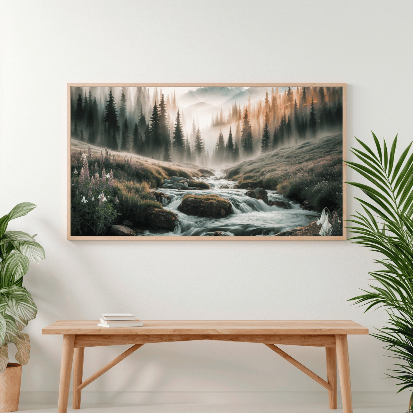 Misty Mountain Stream Watercolor Poster