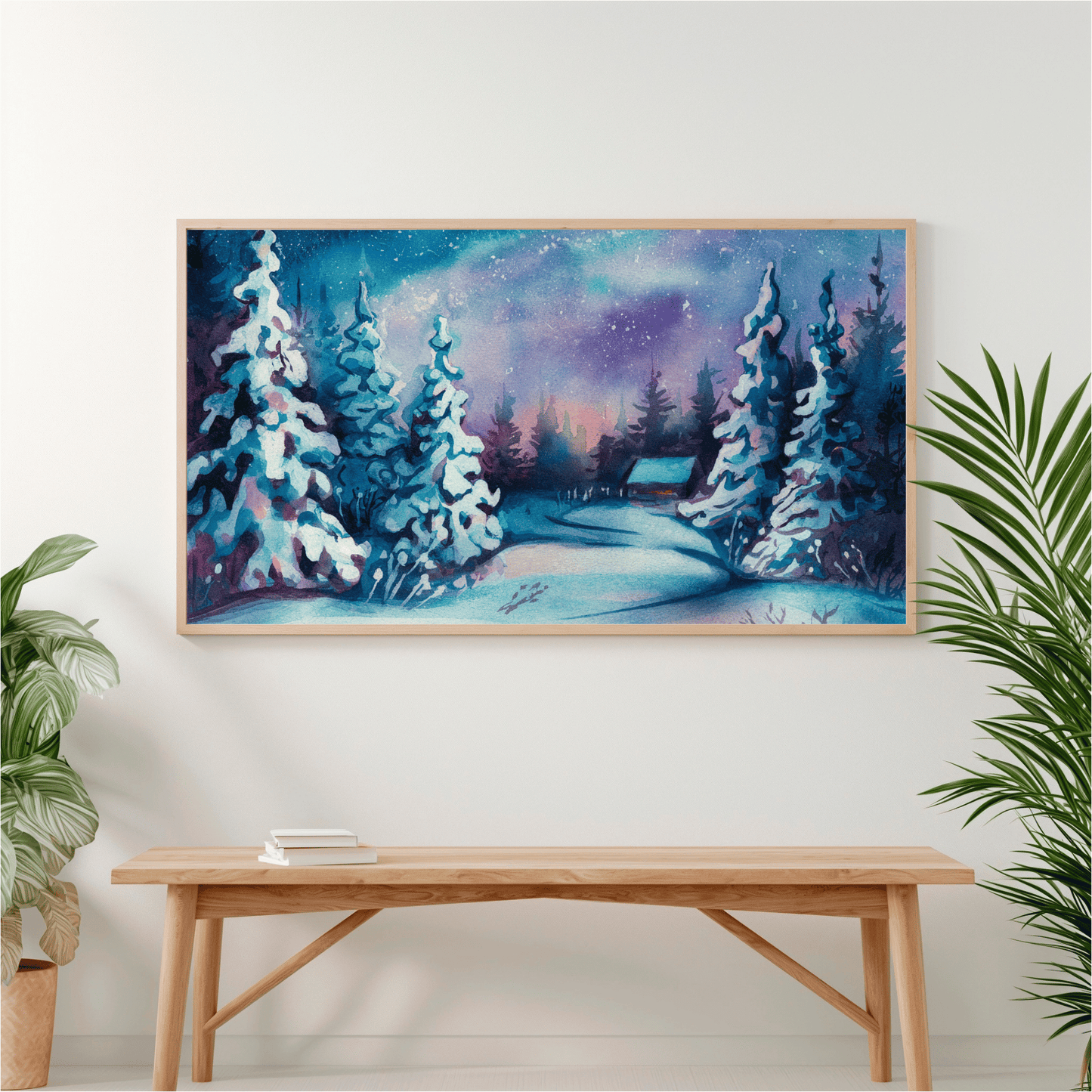 Winter Cabin Watercolor Poster