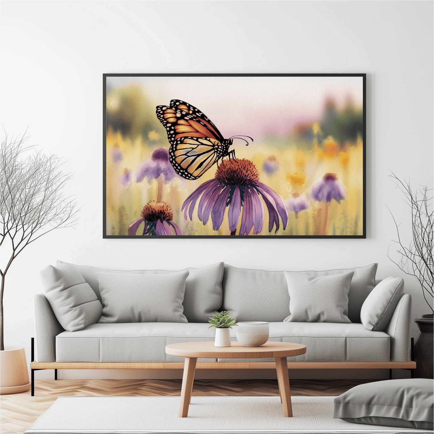Butterfly On Coneflower Watercolor Poster
