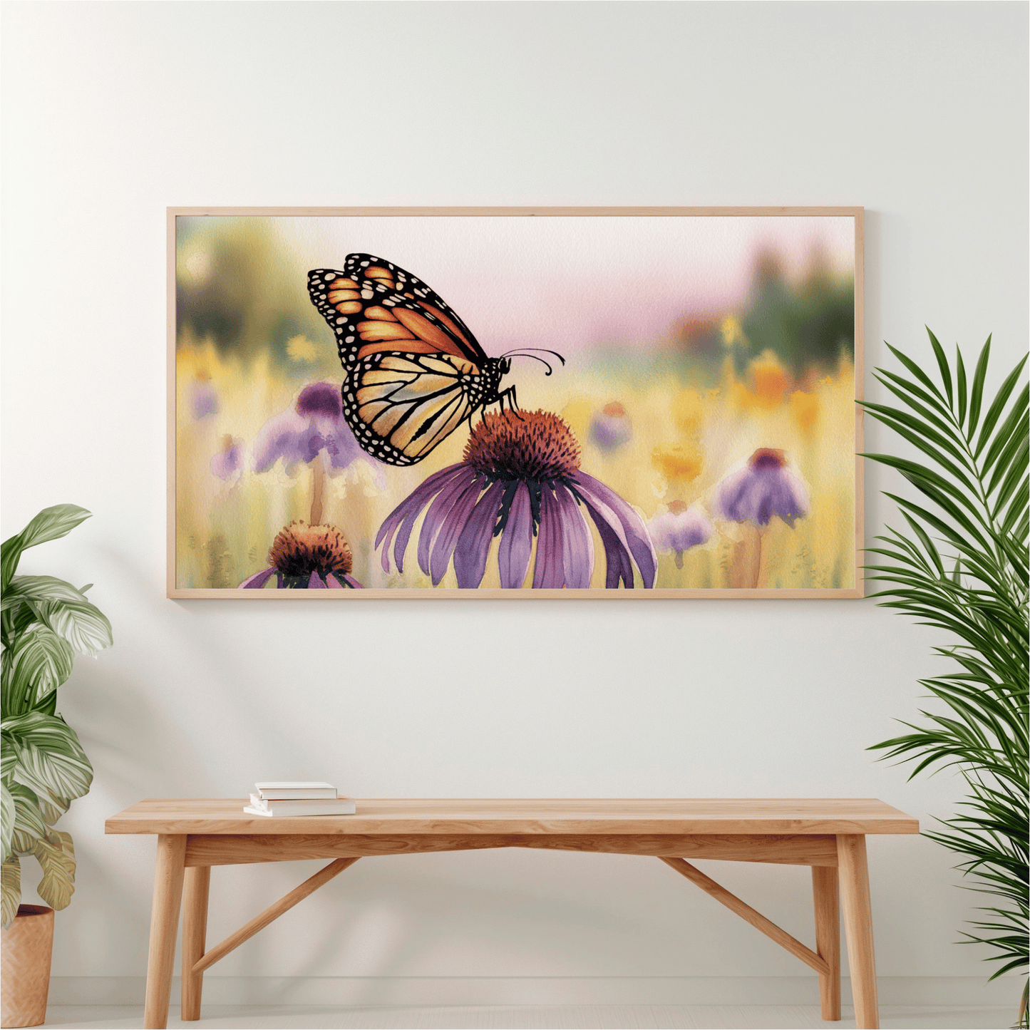 Butterfly On Coneflower Watercolor Poster