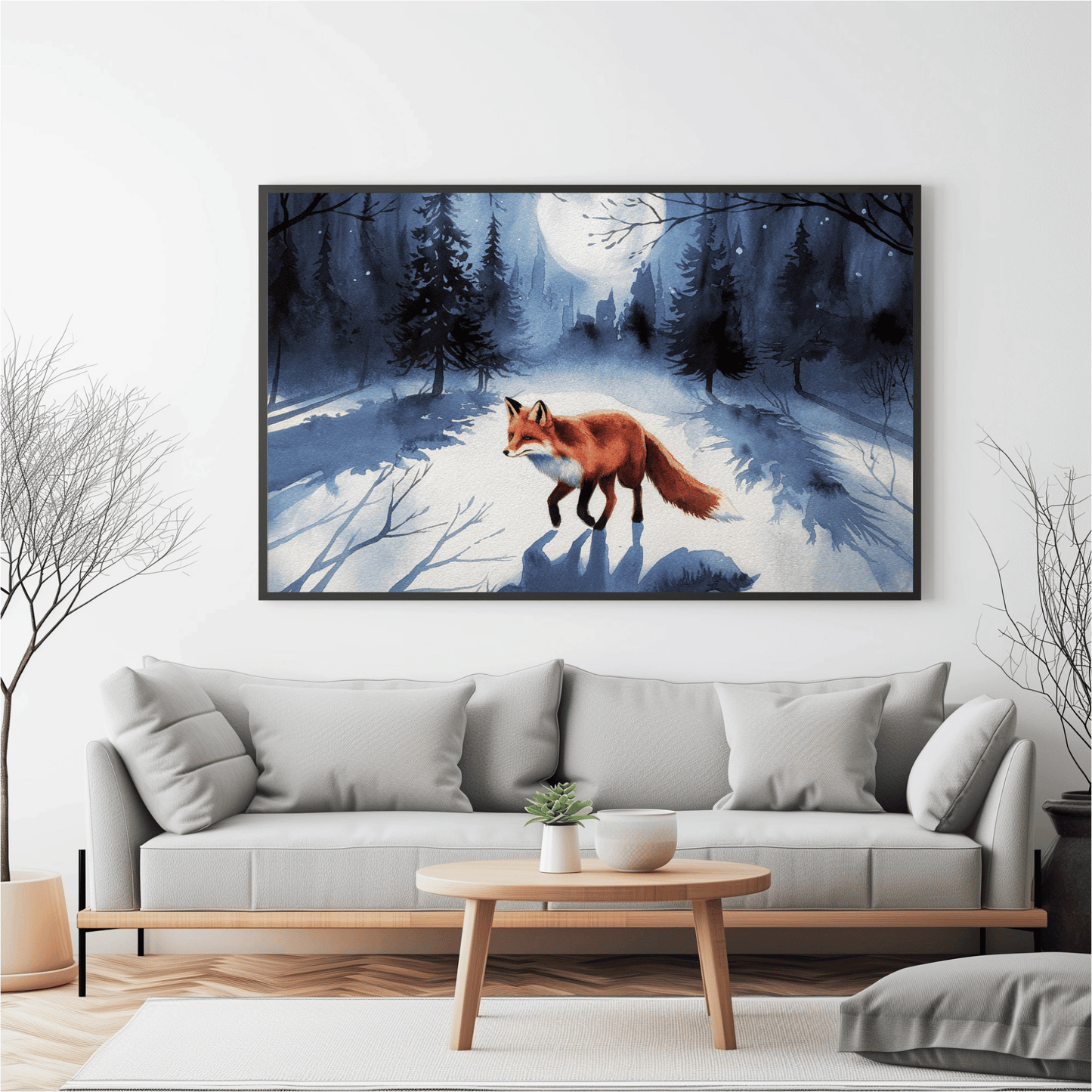 Fox Winter Night Watercolor Poster