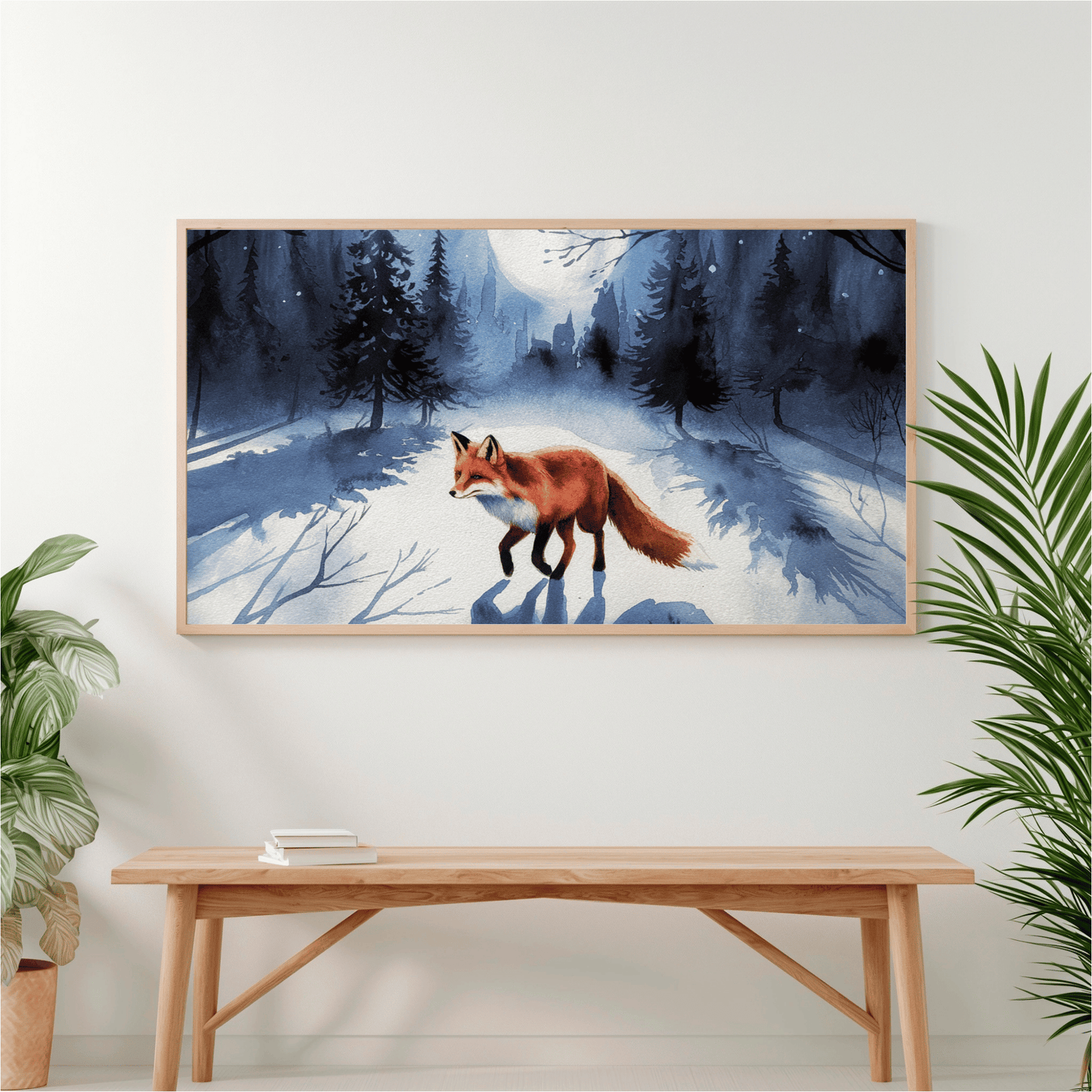Fox Winter Night Watercolor Poster