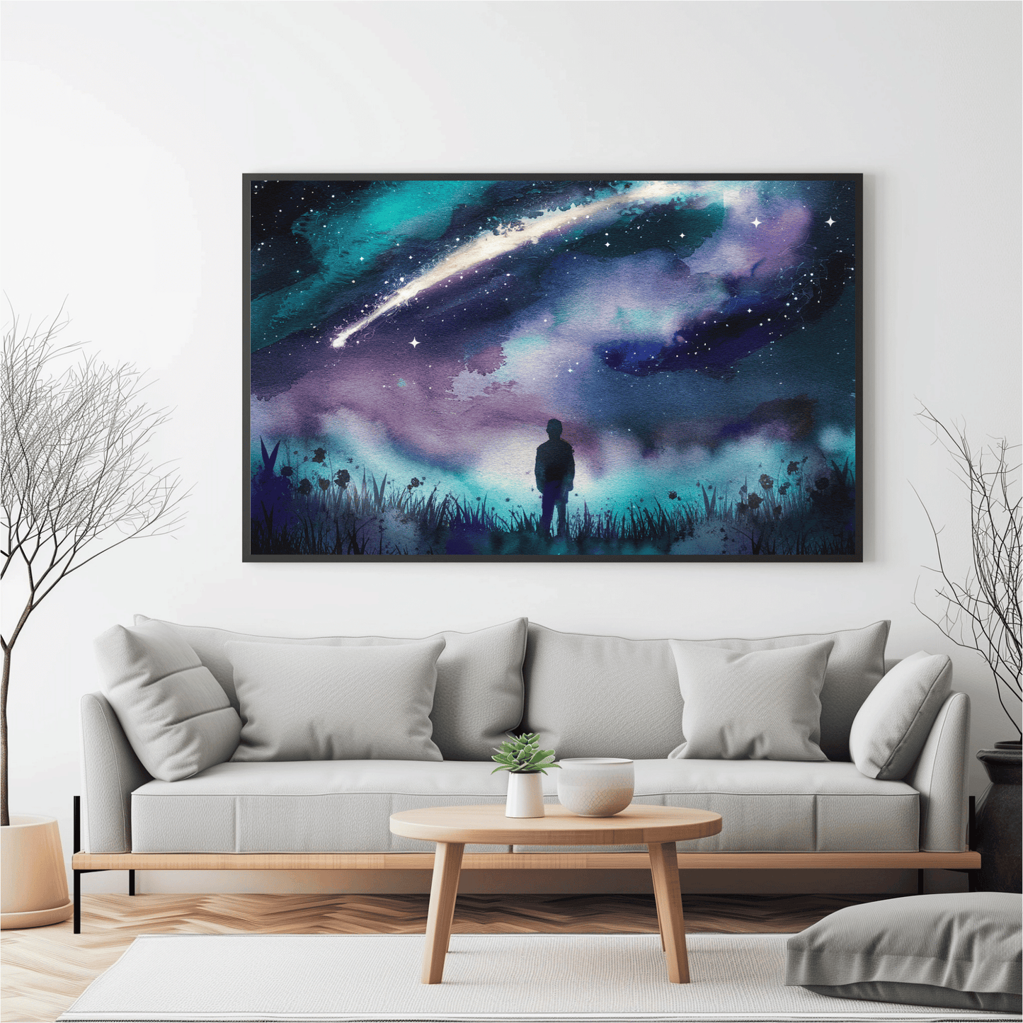 Man Looking Up At Starry Night Poster
