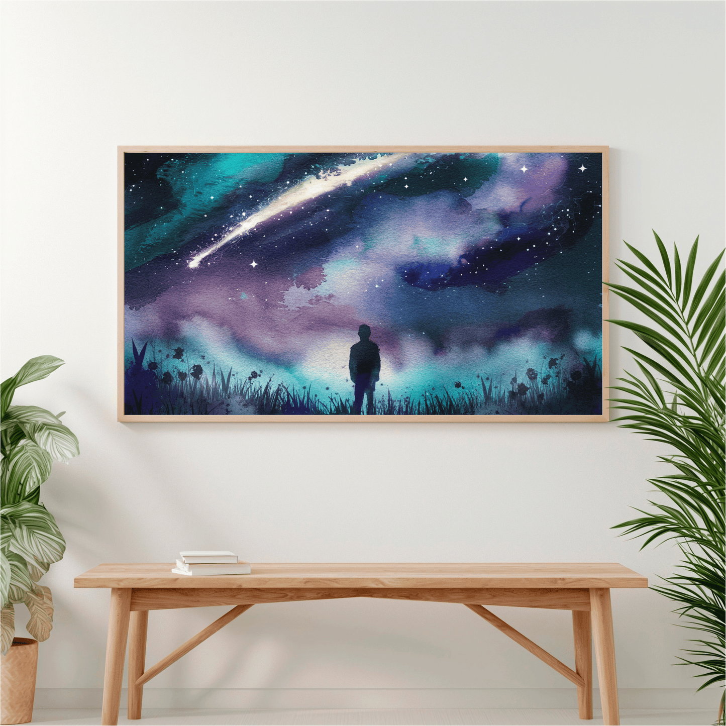 Man Looking Up At Starry Night Poster