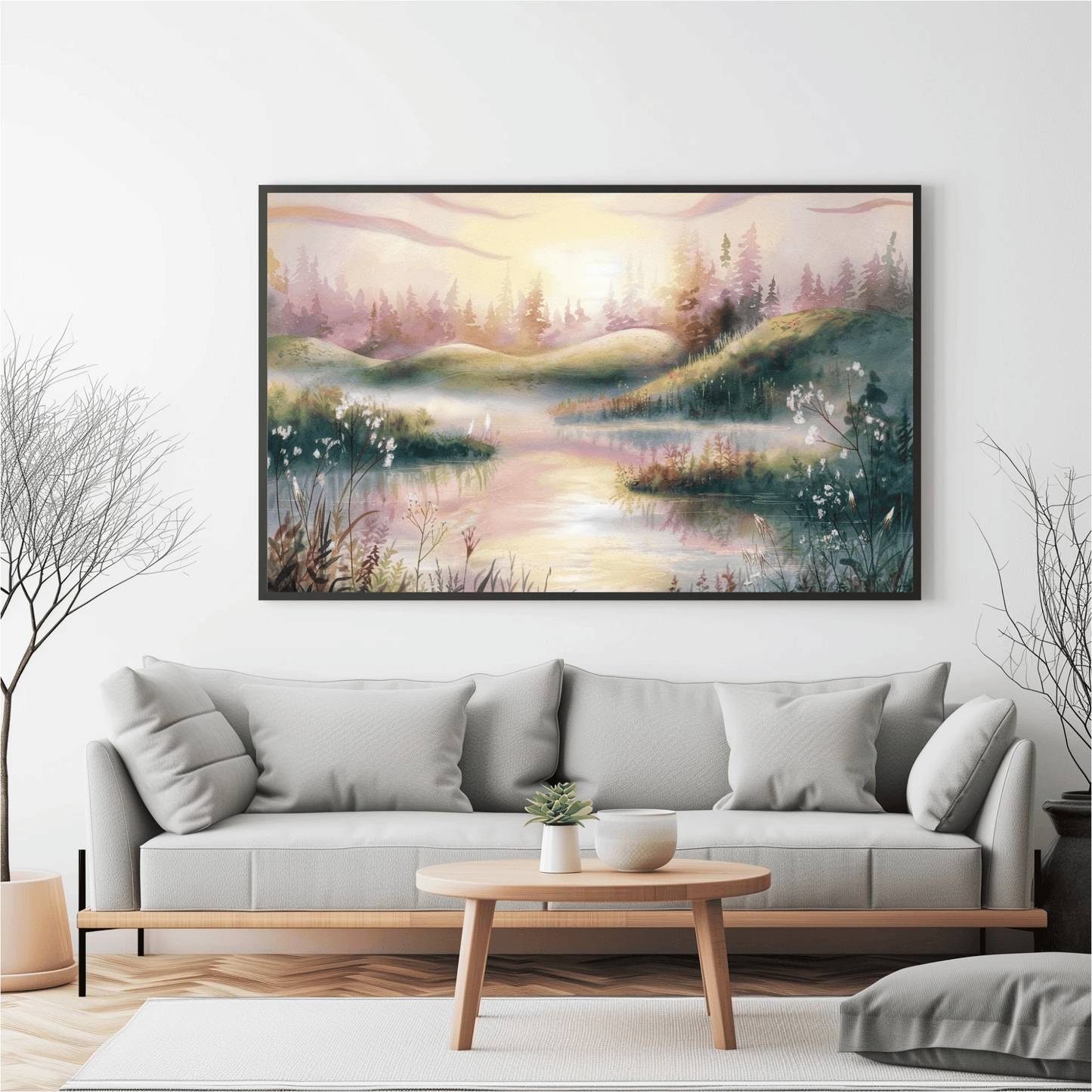 Mountain Lake Sunrise Watercolor Poster