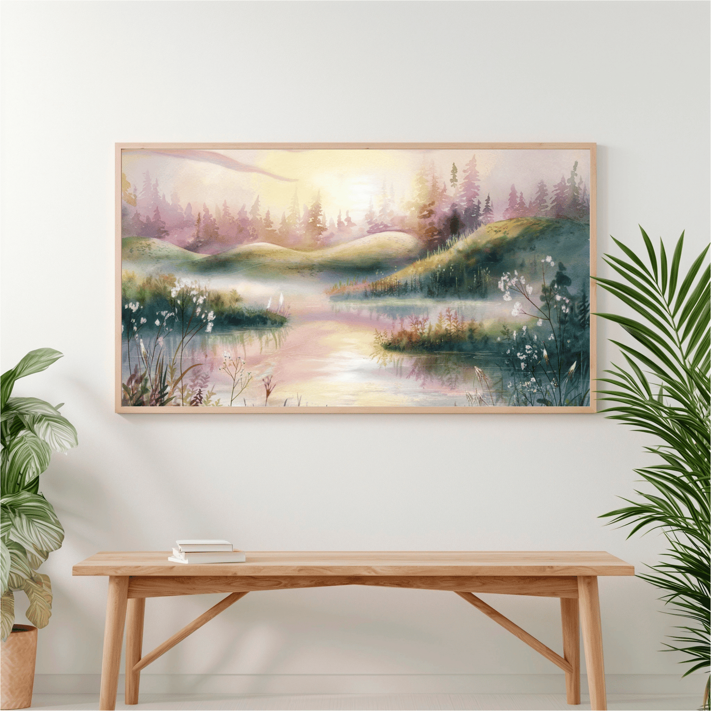 Mountain Lake Sunrise Watercolor Poster