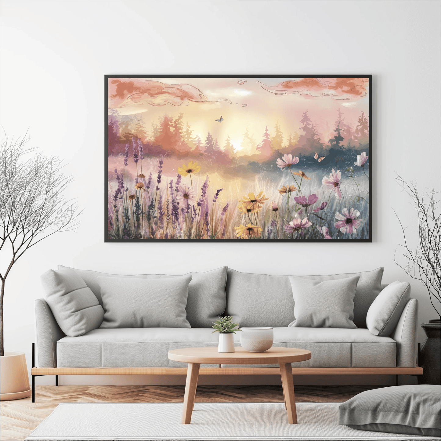 Dreamy Wildflower Meadow At Dawn Watercolor Poster