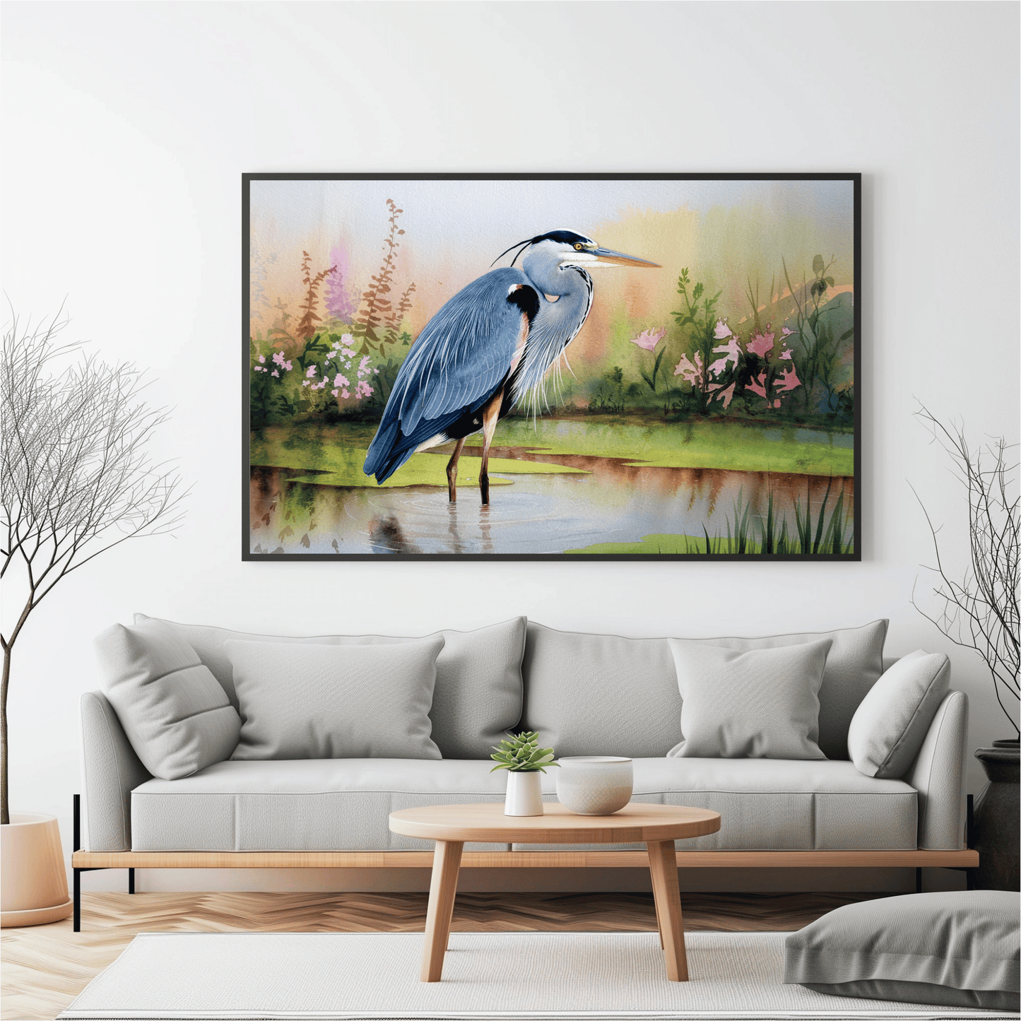 Blue Heron Standing In Water Watercolor Poster