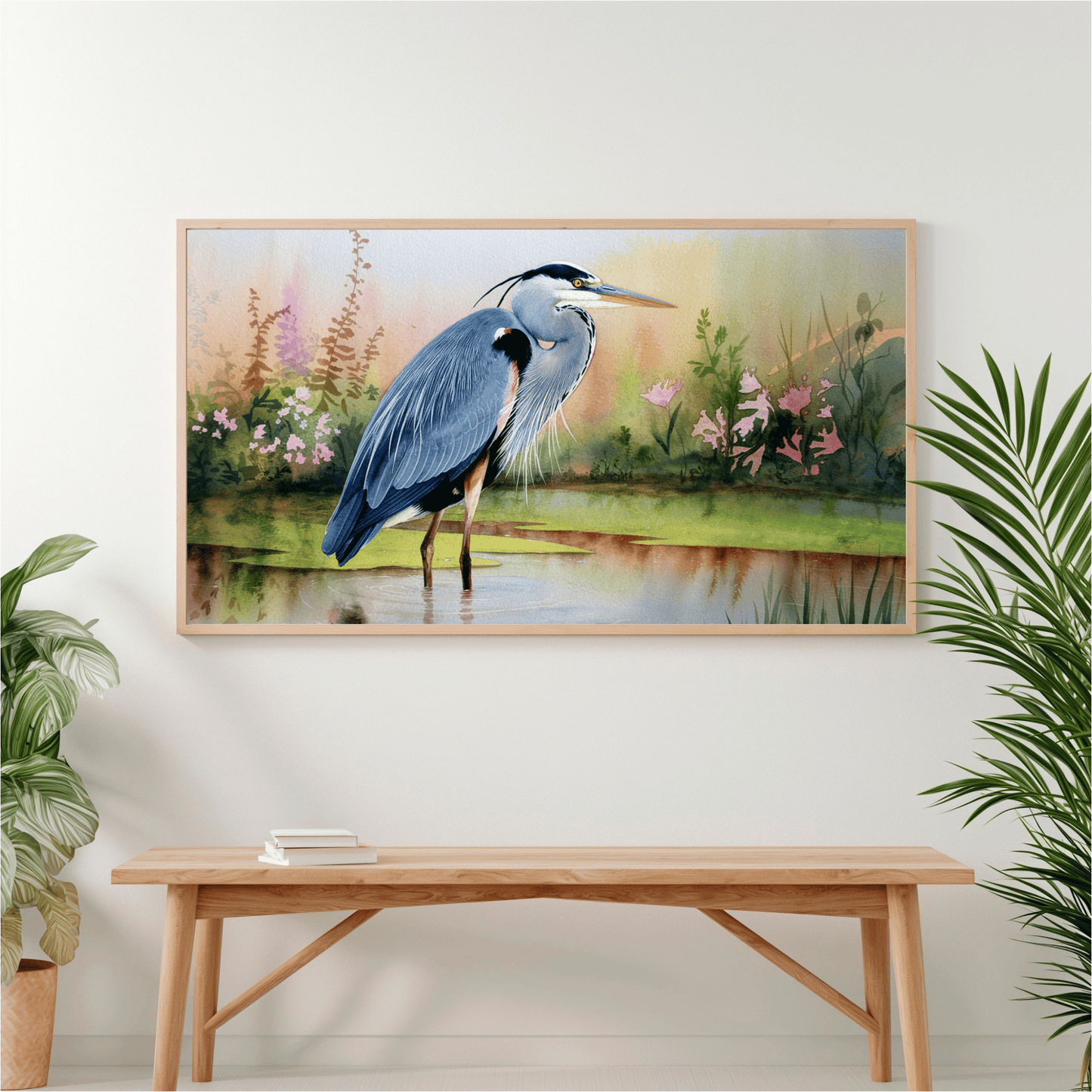 Blue Heron Standing In Water Watercolor Poster
