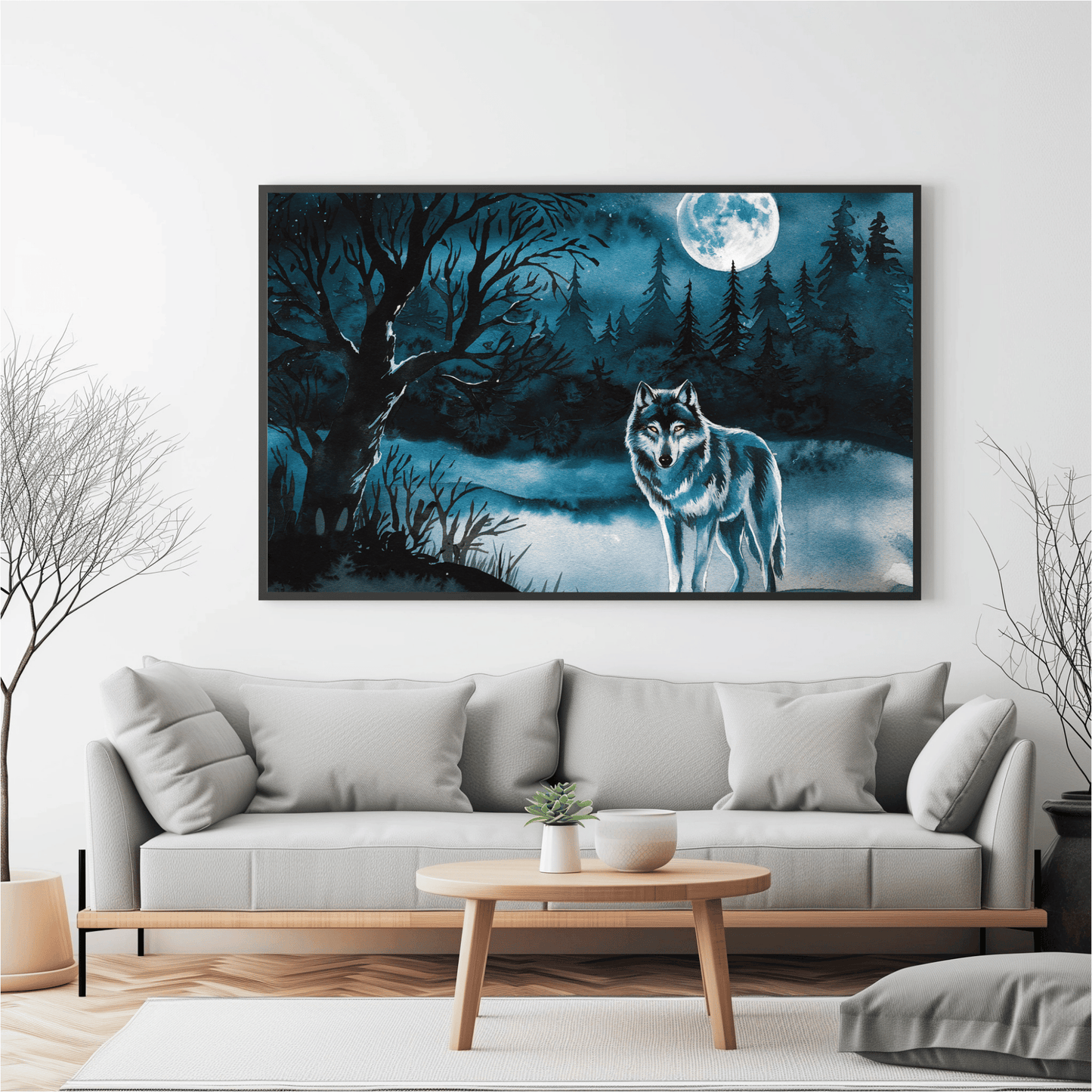 Wolf At Night Watercolor Poster