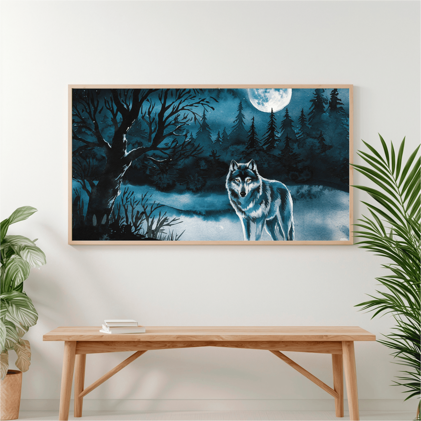 Wolf At Night Watercolor Poster
