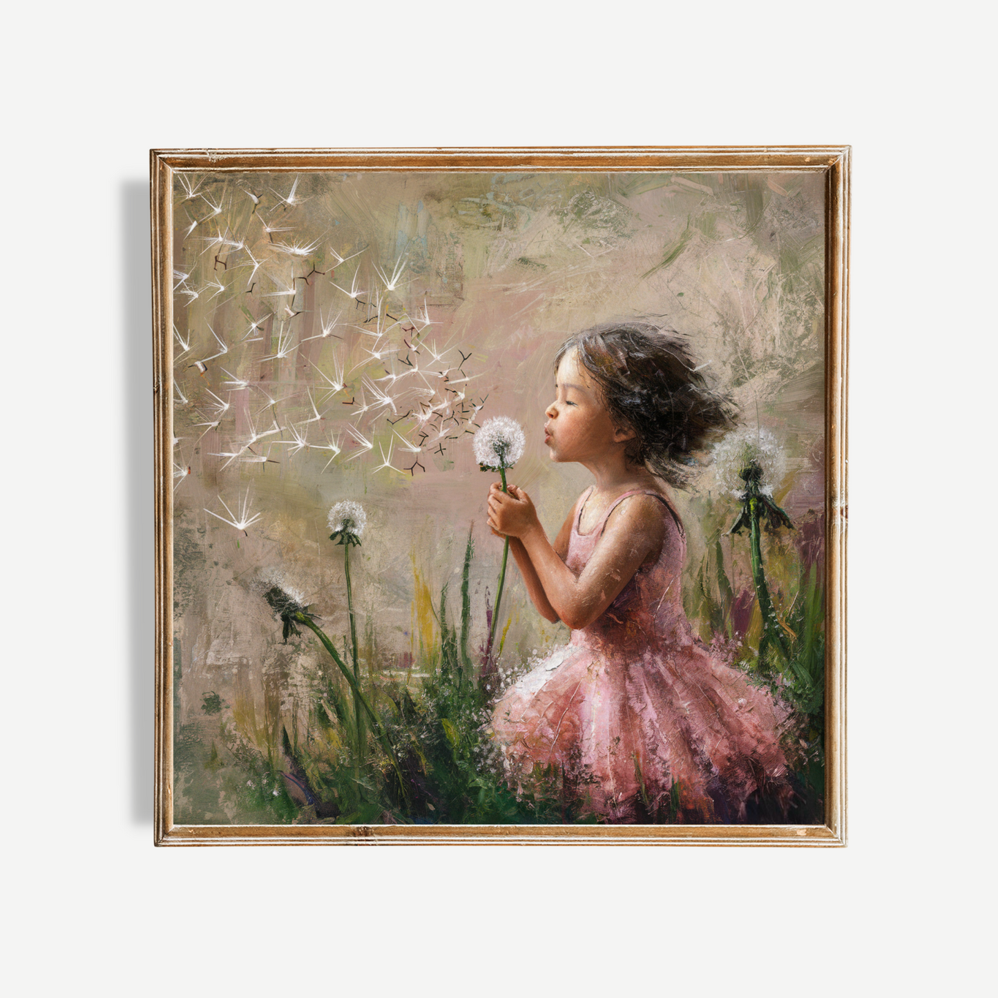 Girl Blowing Dandelion Seeds Poster