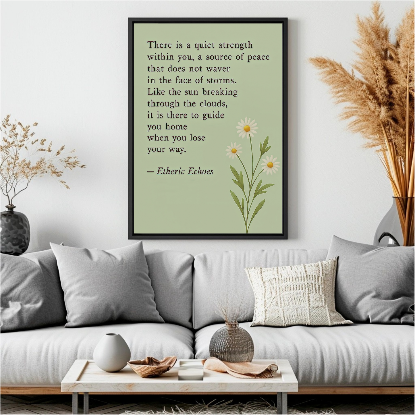 Inspirational Daisies Wall Art – “Quiet Strength” Motivational Quote Poster