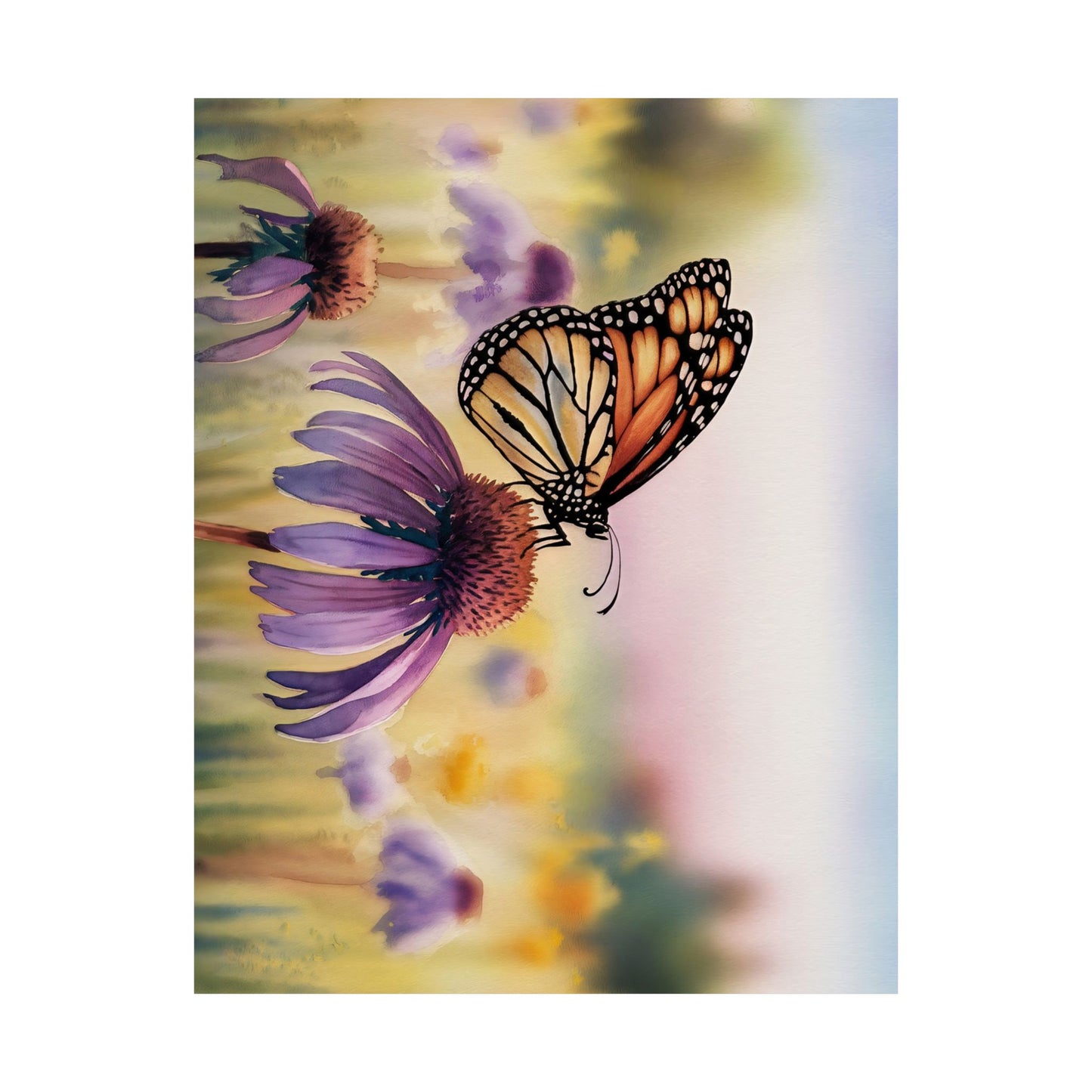 Butterfly On Coneflower Watercolor Poster