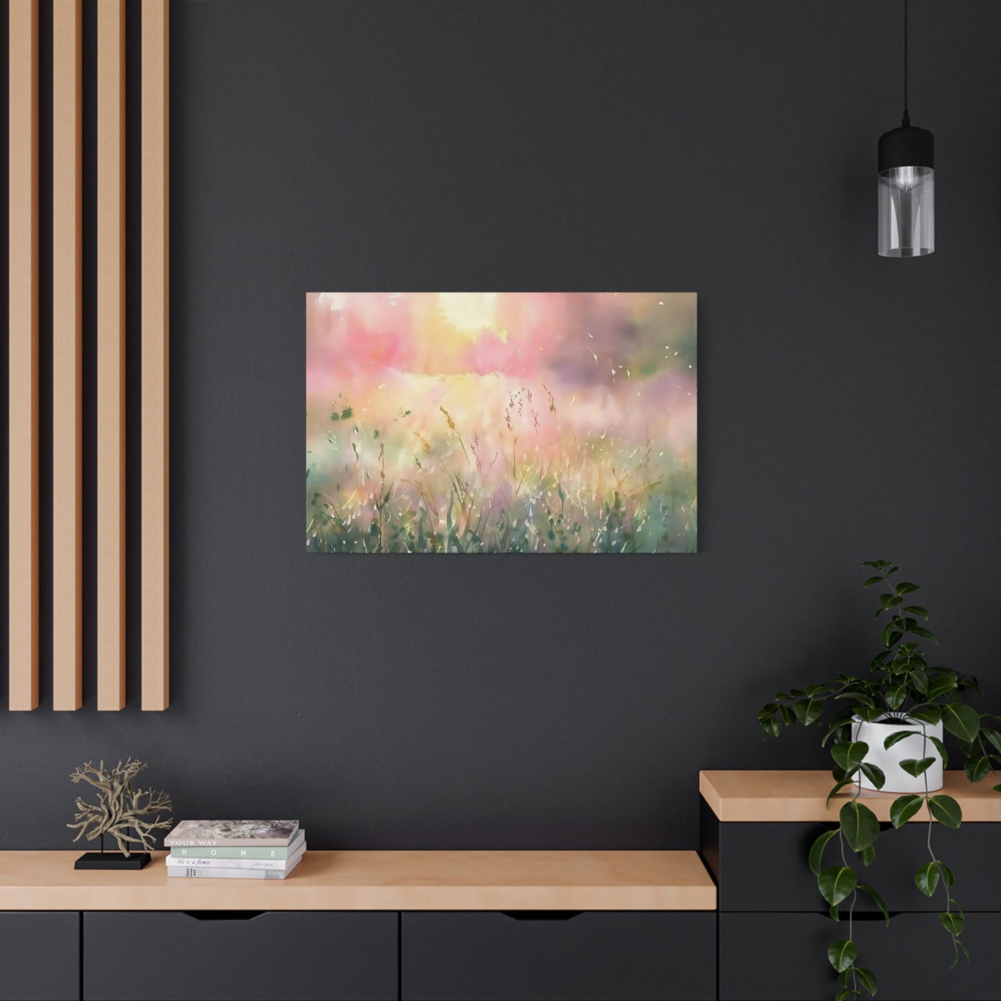 Dreamy Meadow Sunrise Watercolor Canvas Wall Art