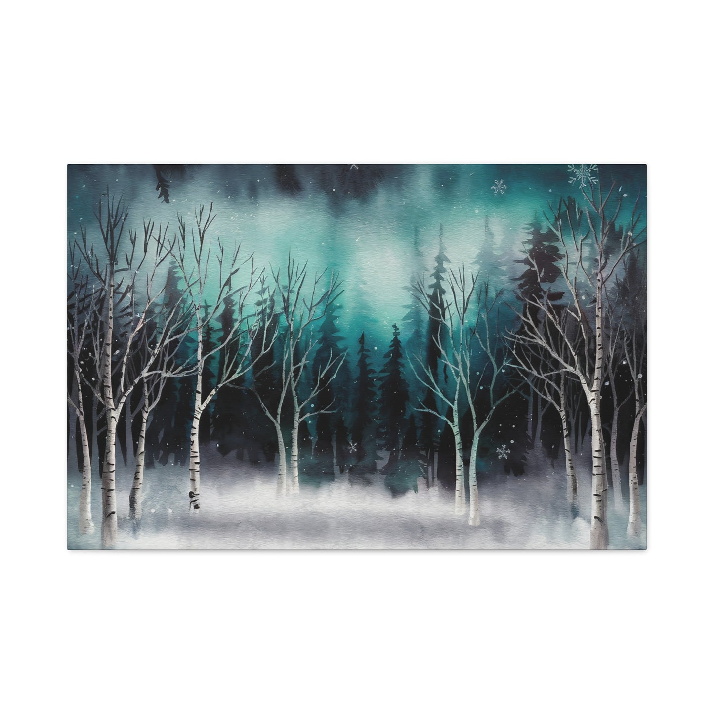 Winter Forest Snowfall Watercolor Canvas Wall Art