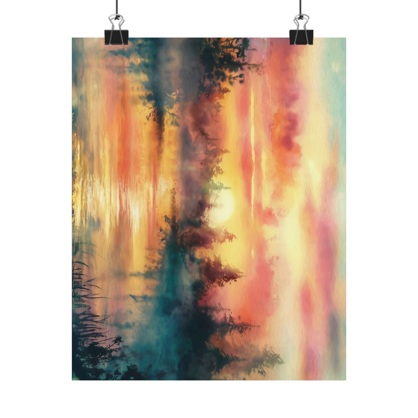 Dreamy Woodland Pond Sunset Poster