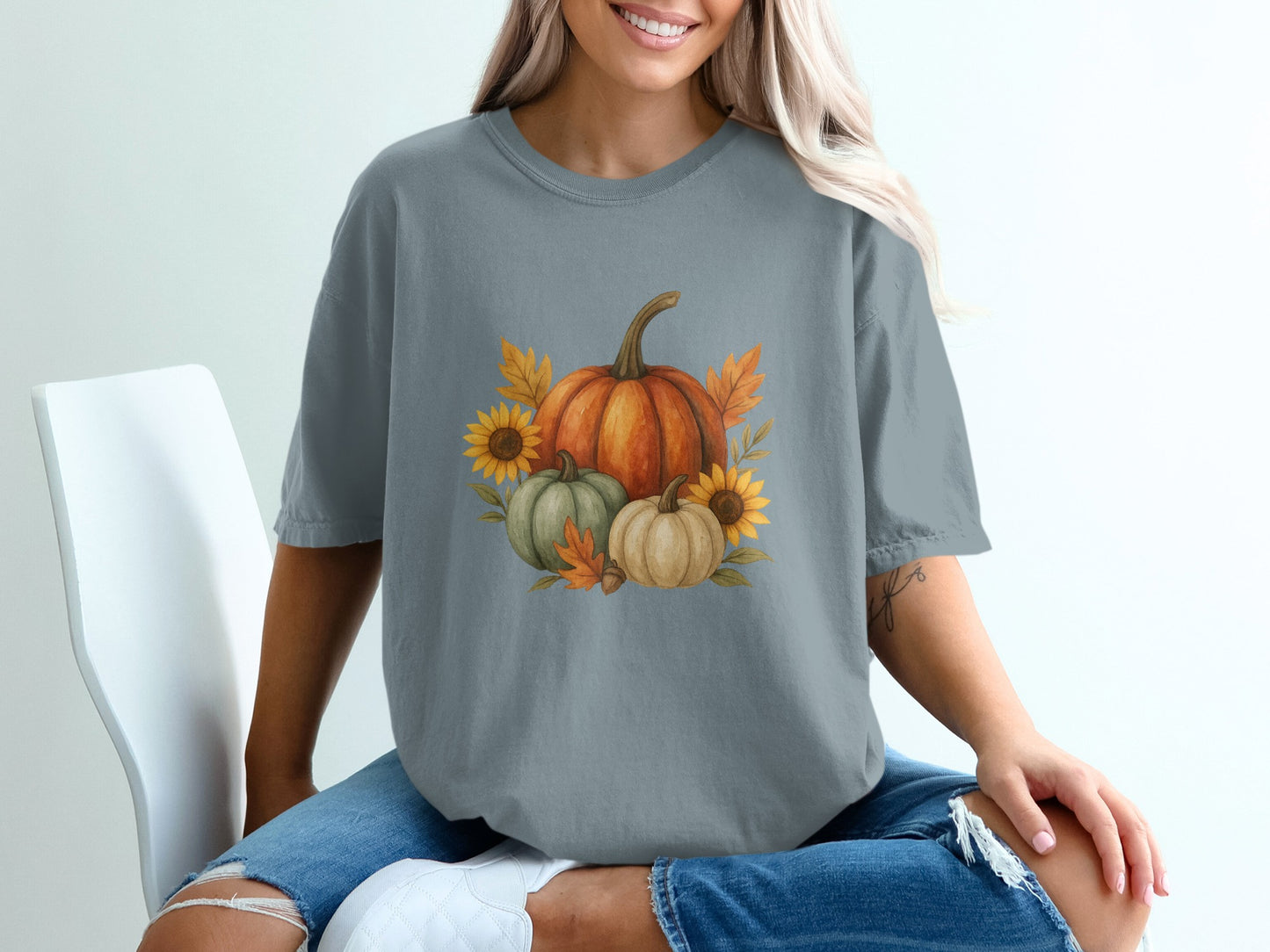 Fall Pumpkin Floral Design Graphic T-shirt product type