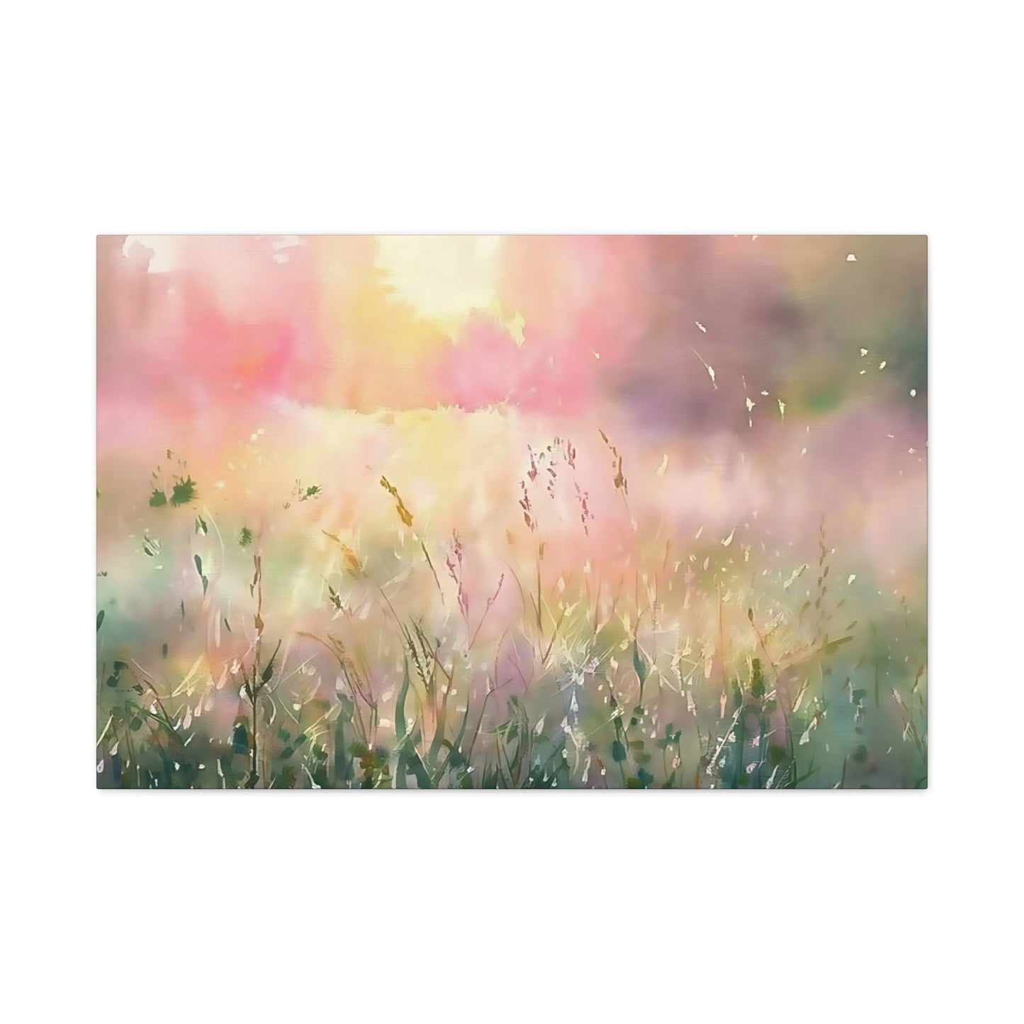 Dreamy Meadow Sunrise Watercolor Canvas Wall Art