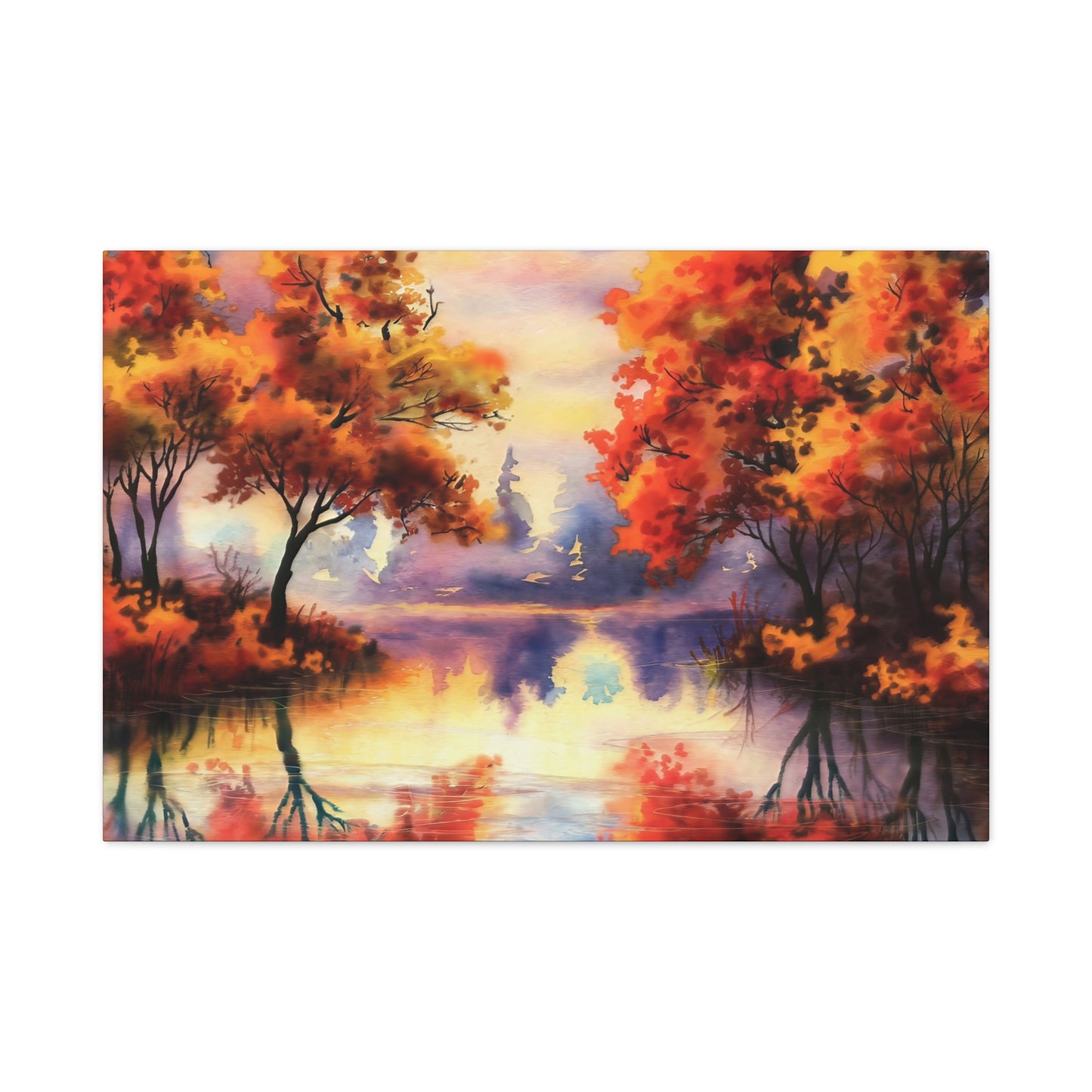 Fall Pond Watercolor Canvas Wall Art