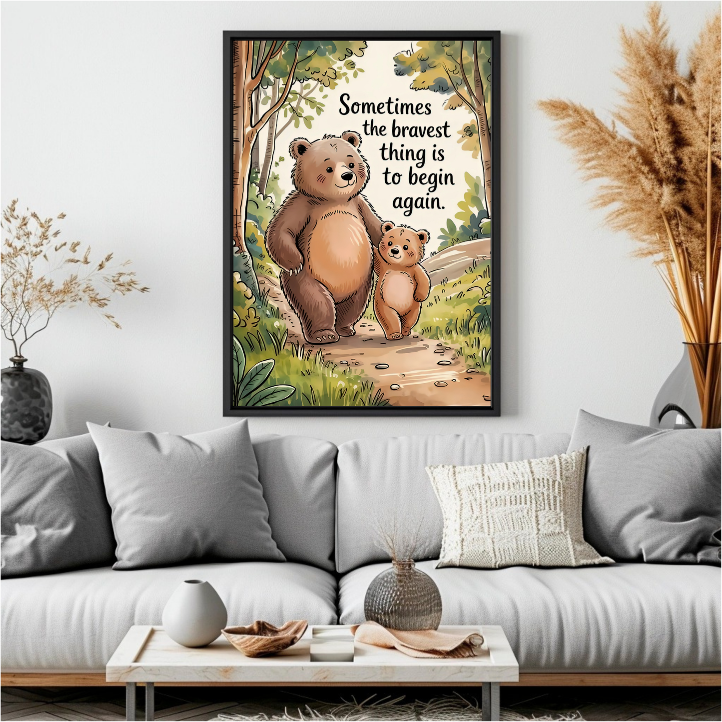 Printable Bear Wall Art Inspirational Quote Digital Download Bravery Begins Again