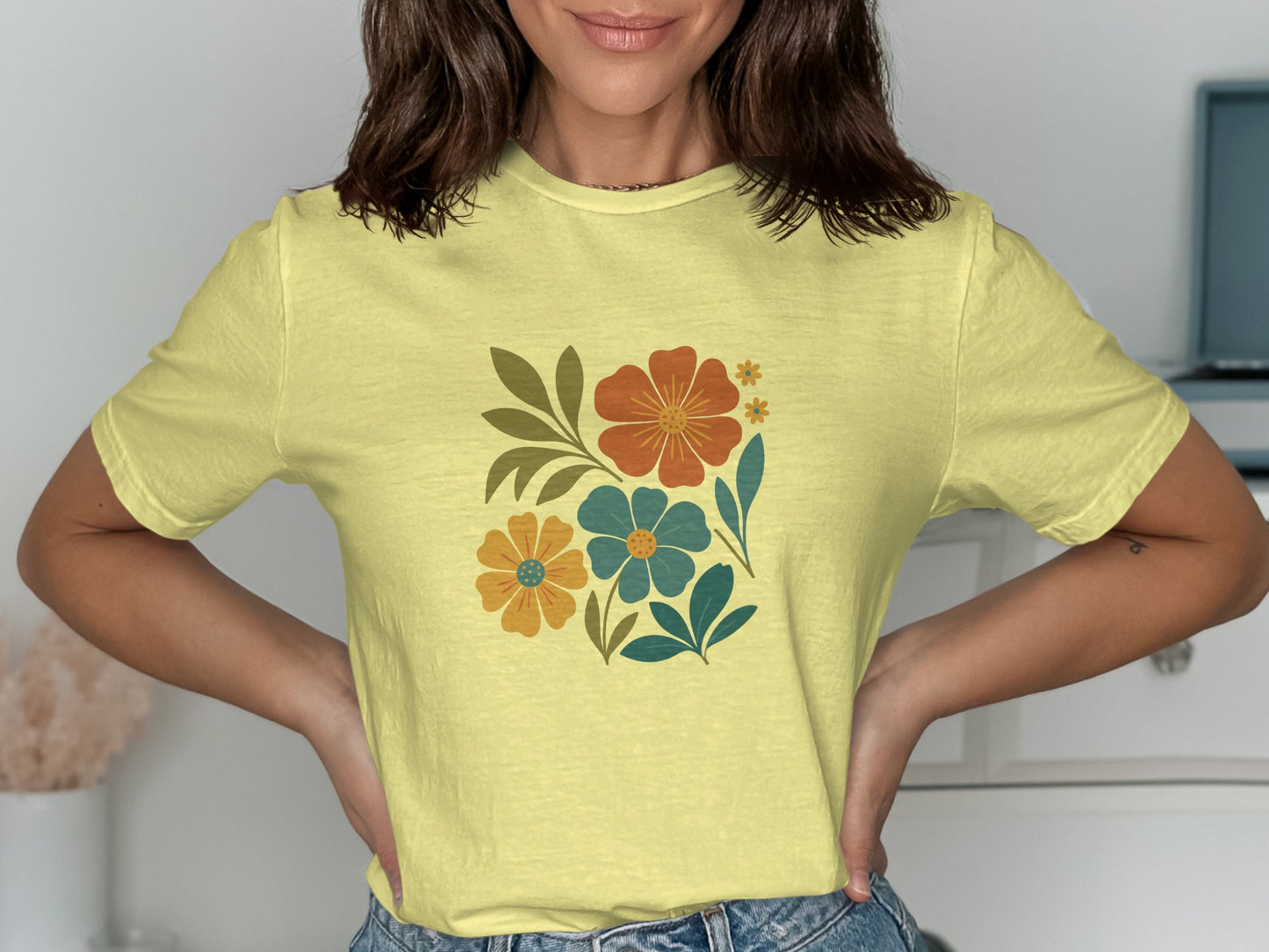 Vibrant Floral Graphic Design Short Sleeve T Shirt product