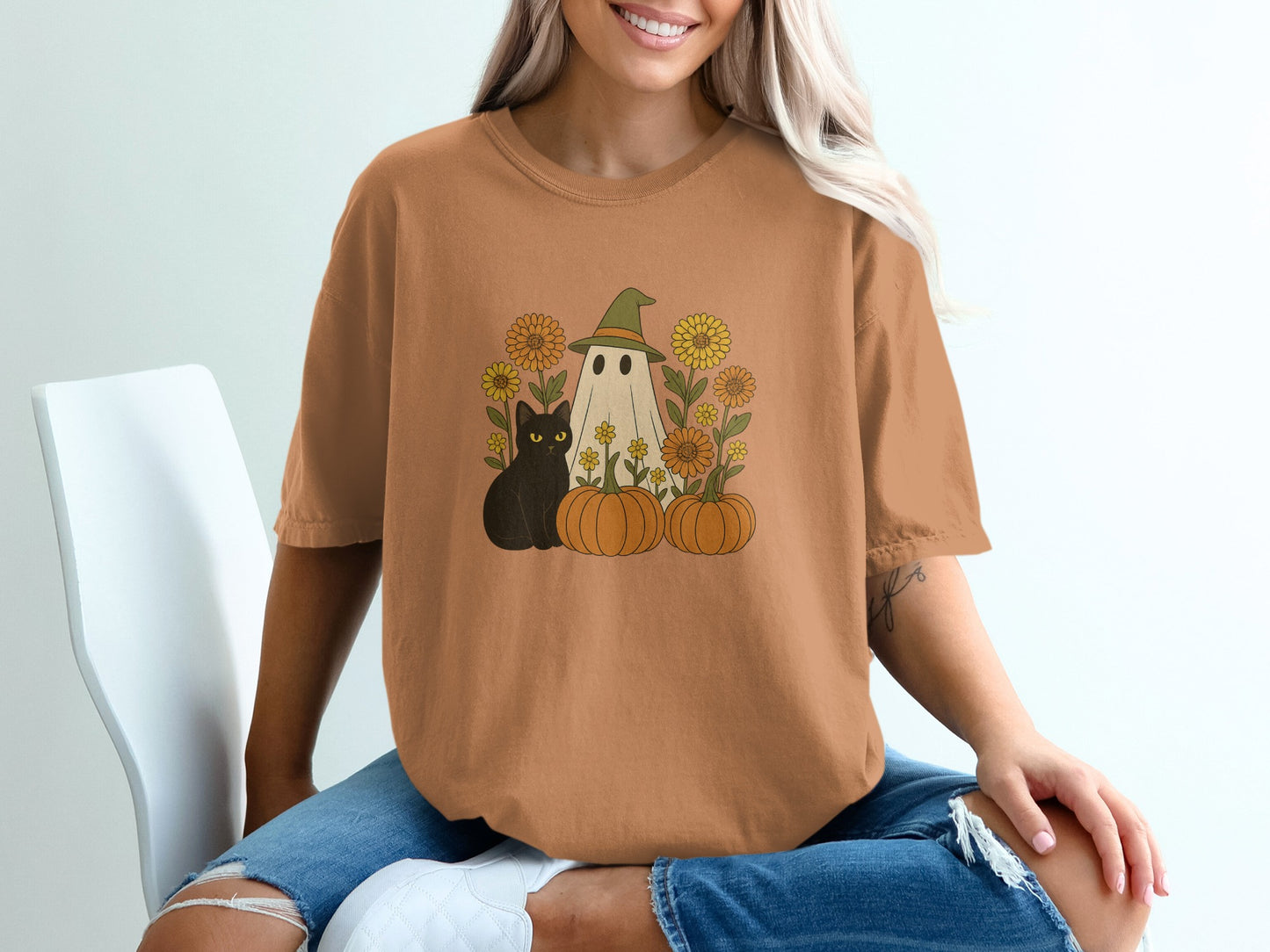 Halloween Ghost Cat Pumpkin Graphic Tee product