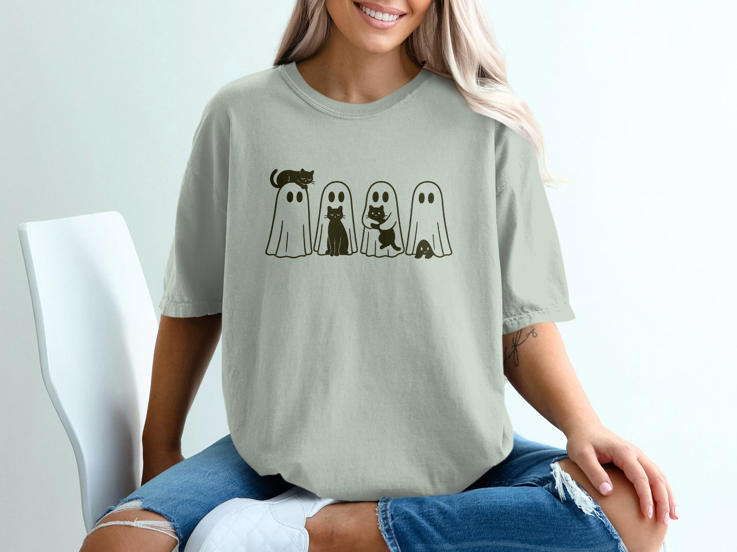 Cute Graphic Print Ghosts and Cats Tshirt product
